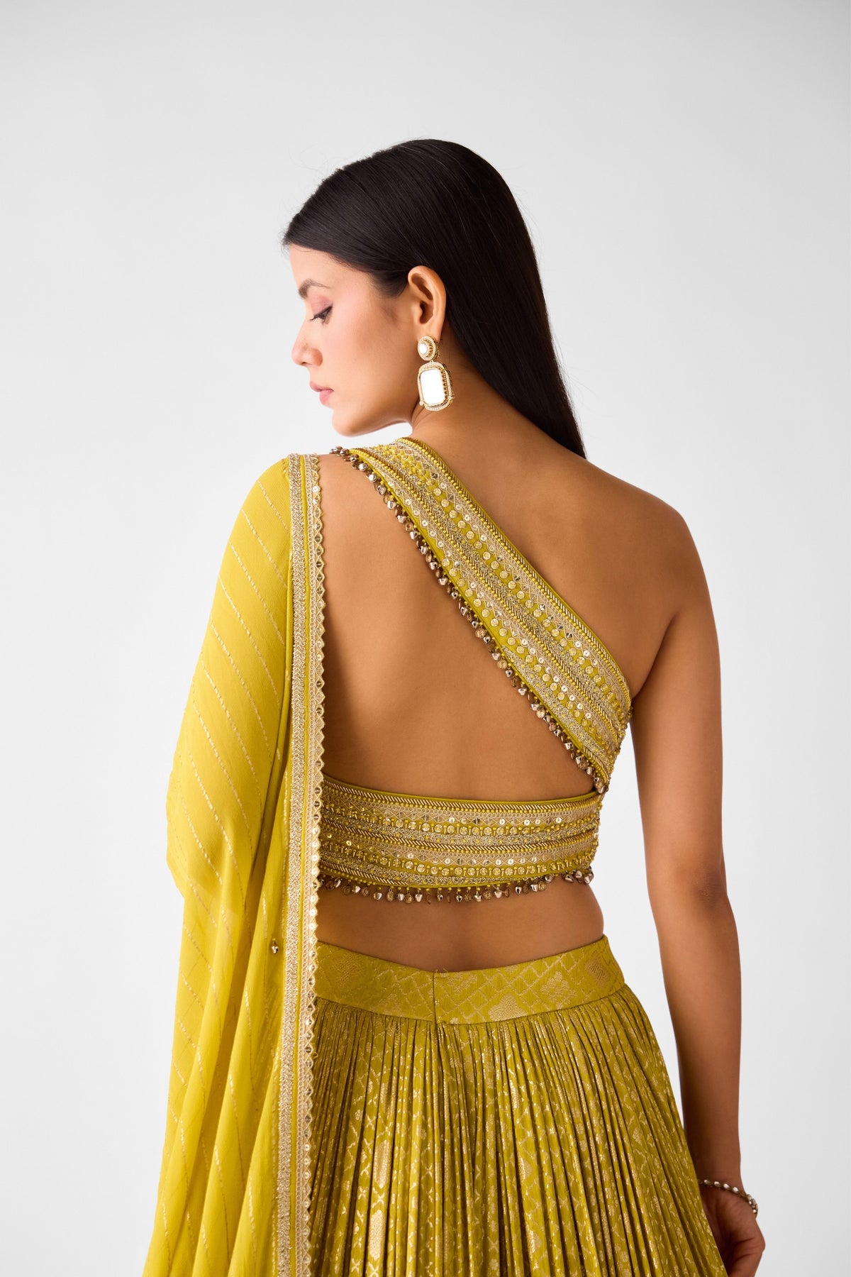 Yellow Banarasi Chinon Lehenga Set