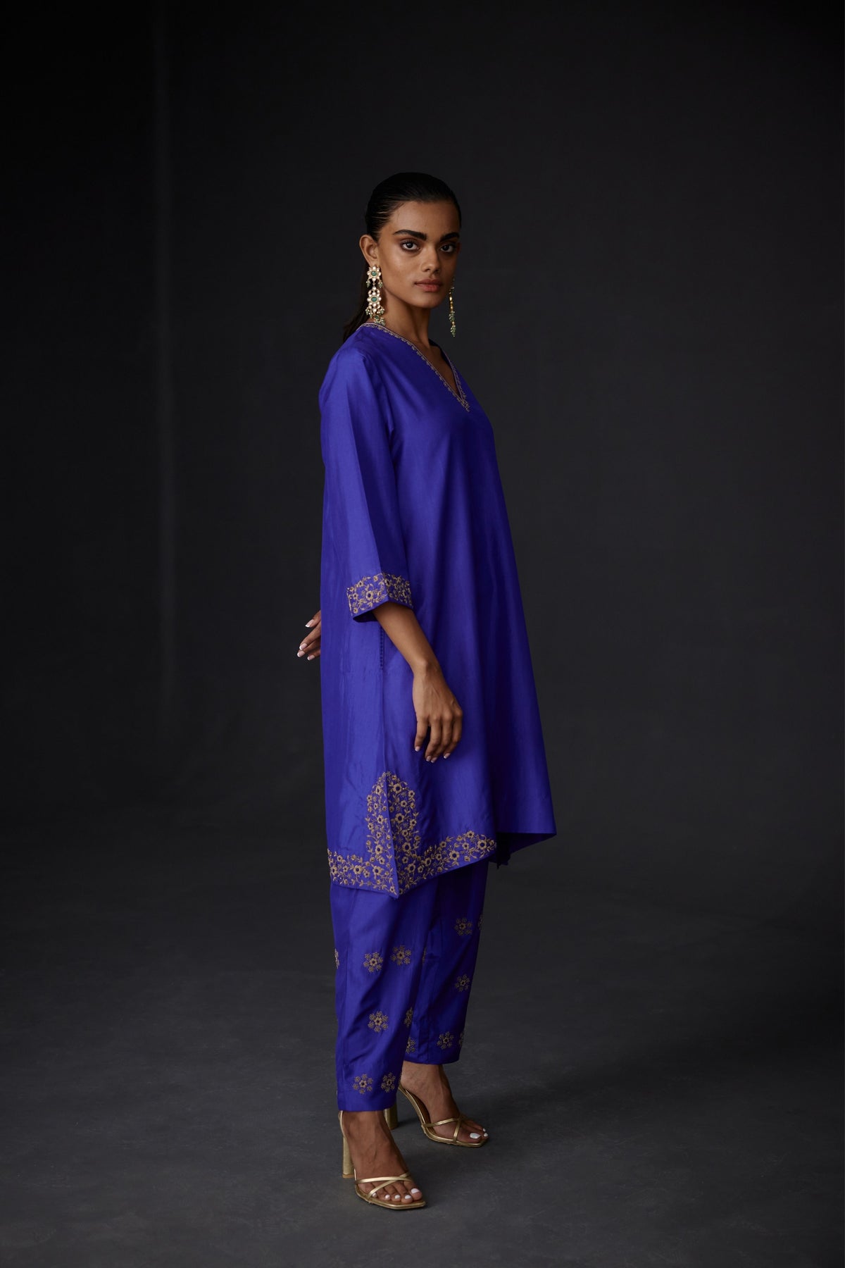 Embroidered Tunic Set in Persian Blue