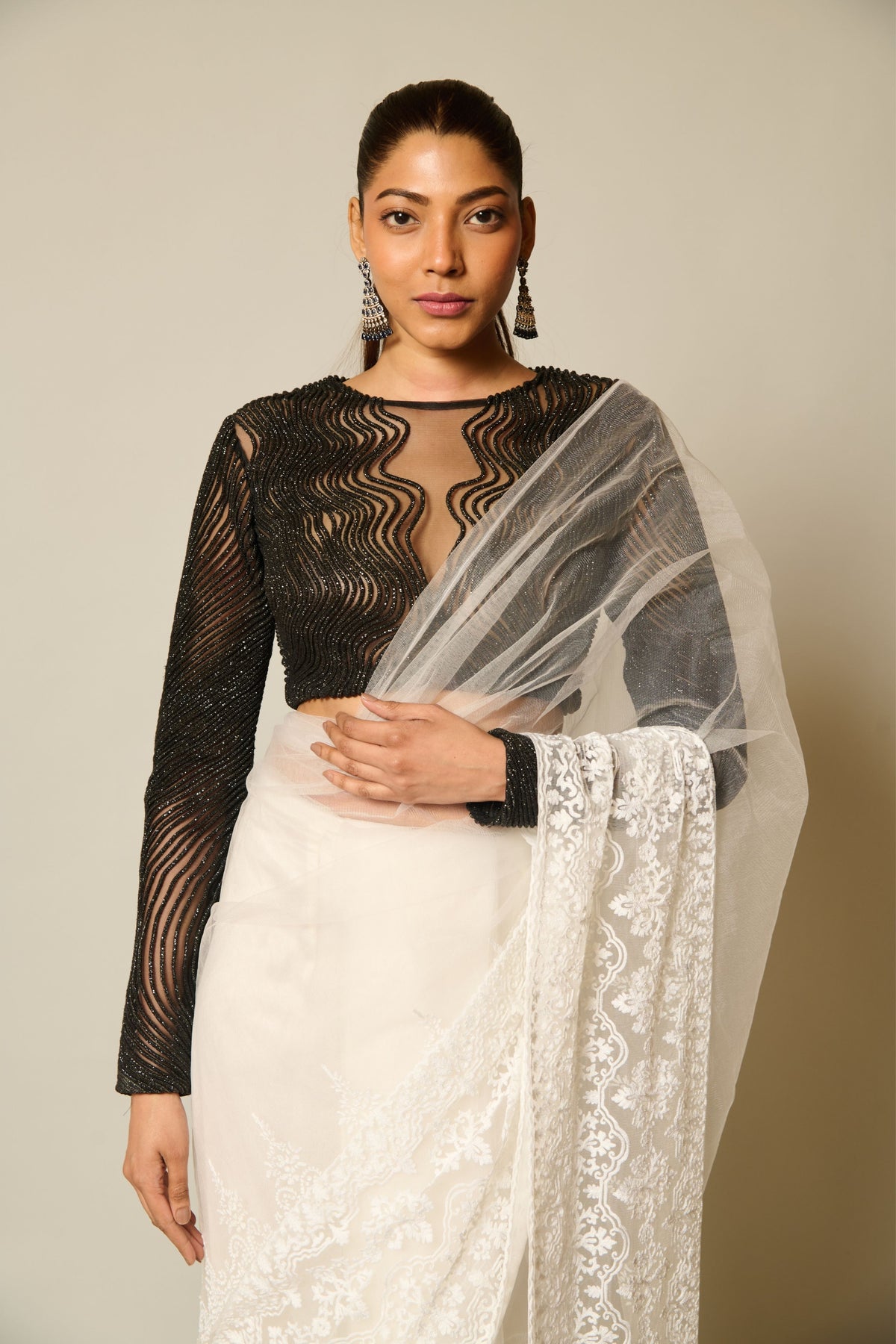 Checkmate Rope-lace Sheer Saree