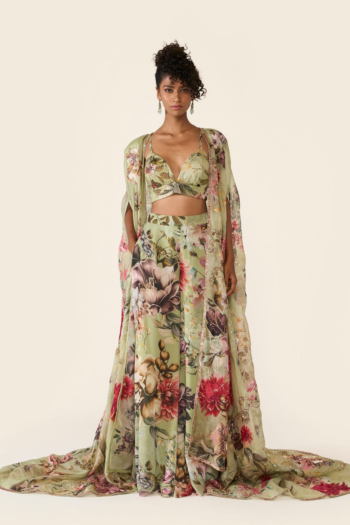 Green Printed Cape Set