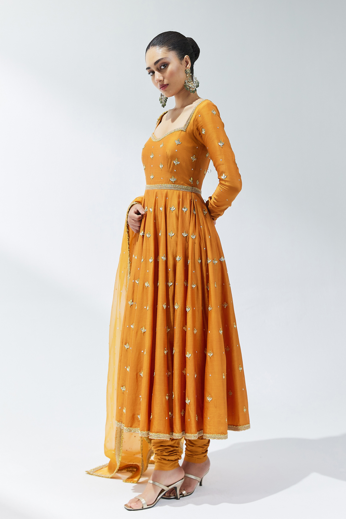 Burnt Orange Embroidered Anarkali Set