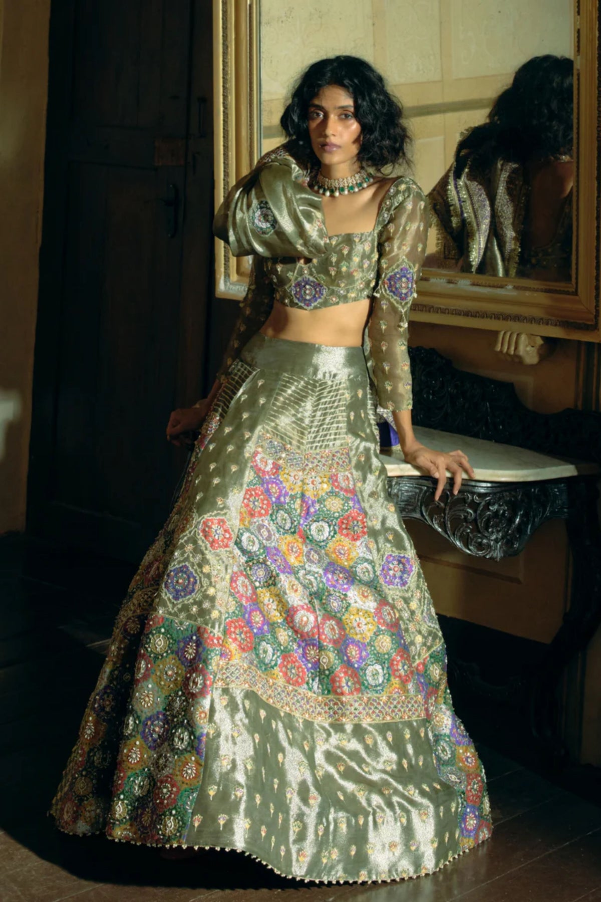 Grey Tissue Lehenga Set