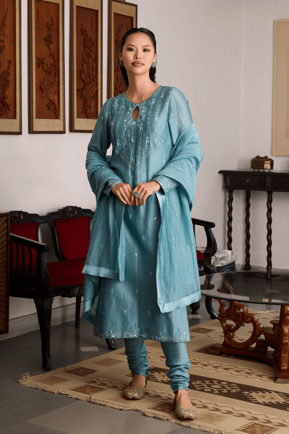 Blue Chanderi Kurta Set