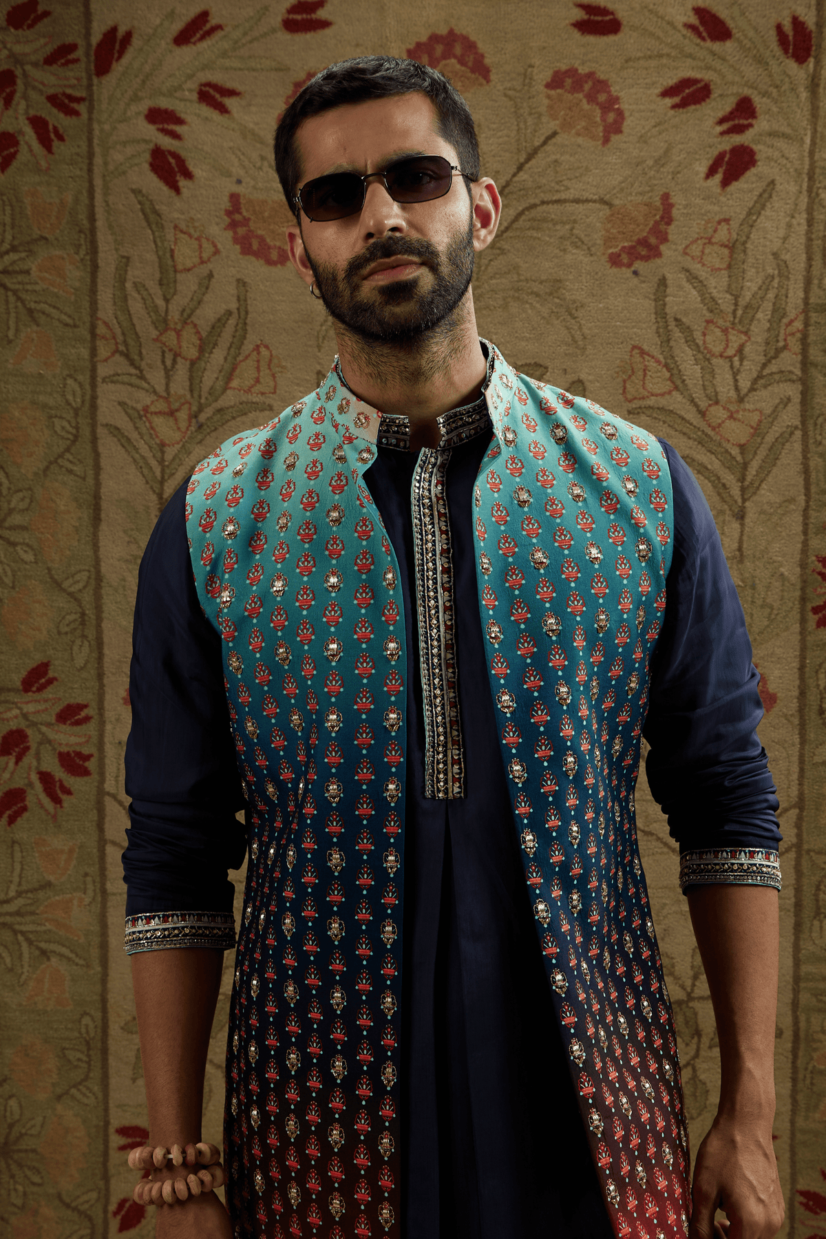 Blue Ombre Embroidered Long Bundi