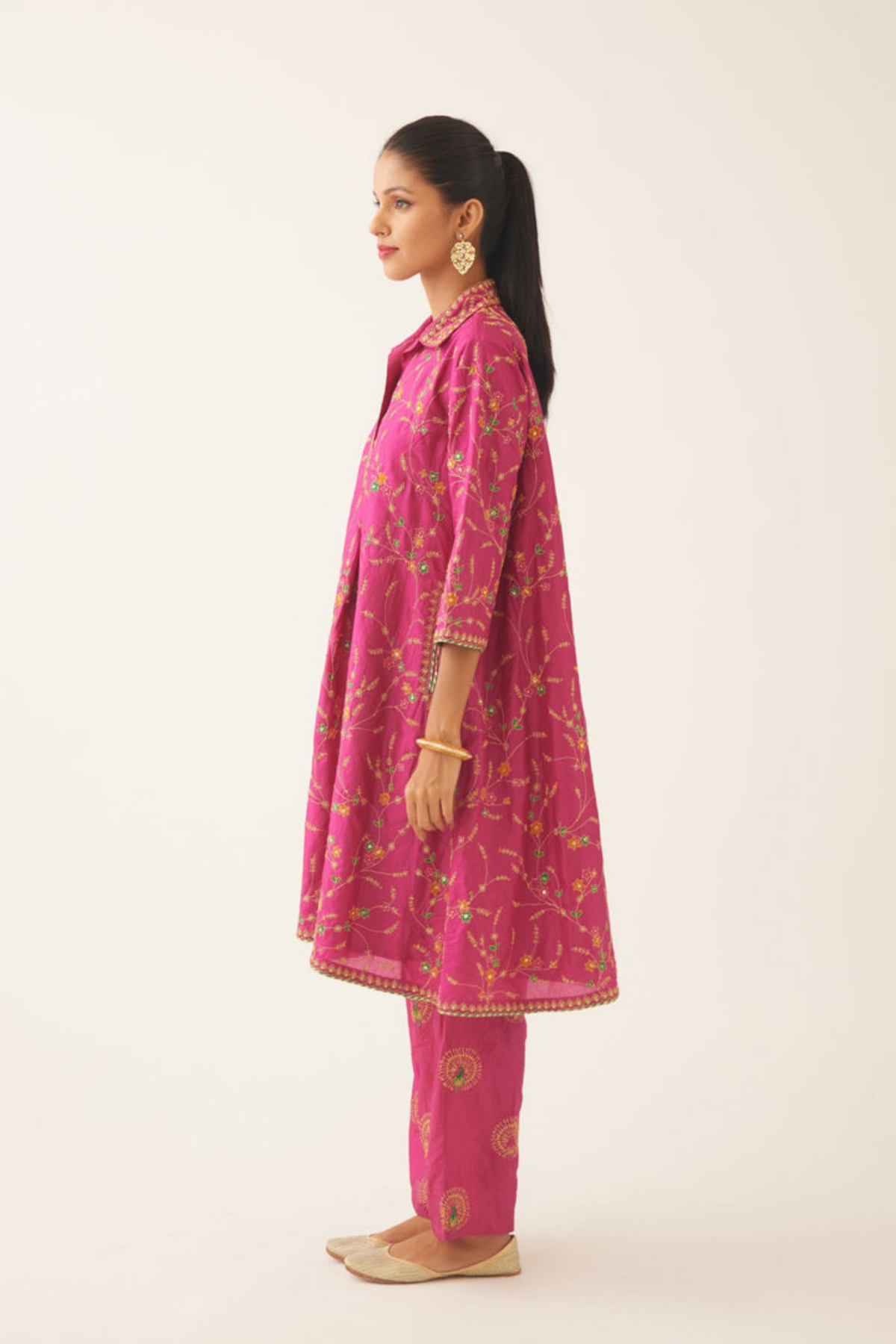 Jazzberry A-line Short  Silk Kurta Set