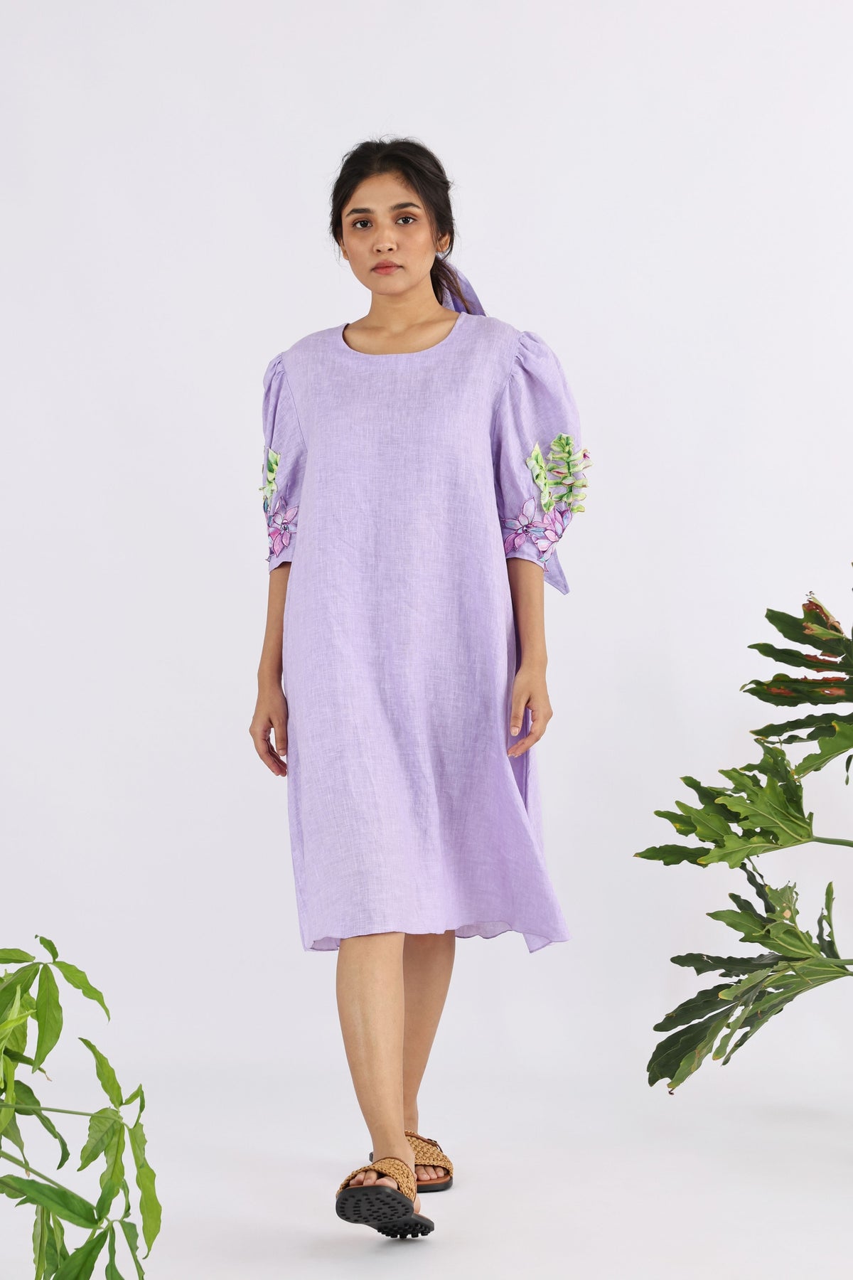 Mauve Plumeria Embroidered Dress