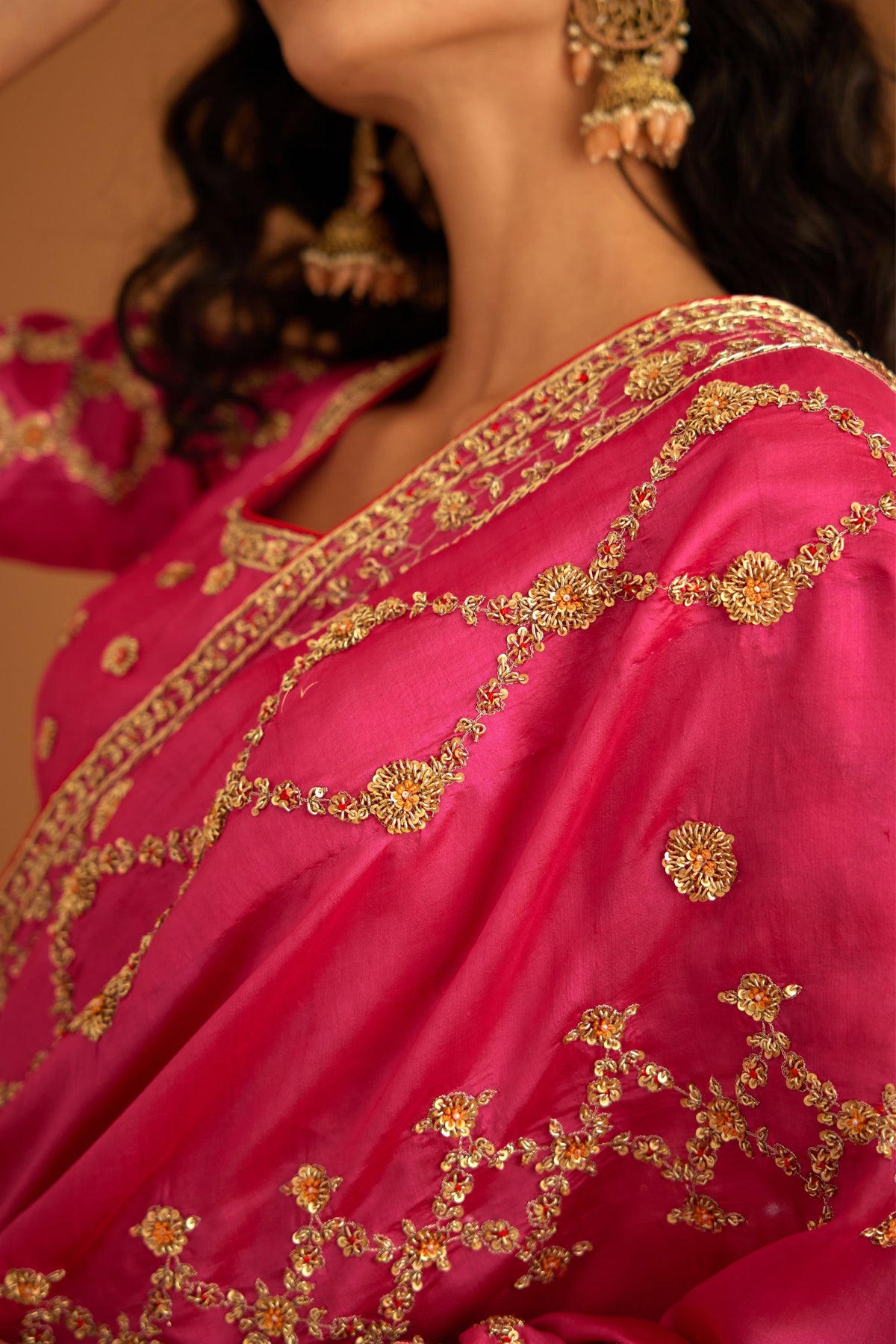 Fuschia pink Saree set