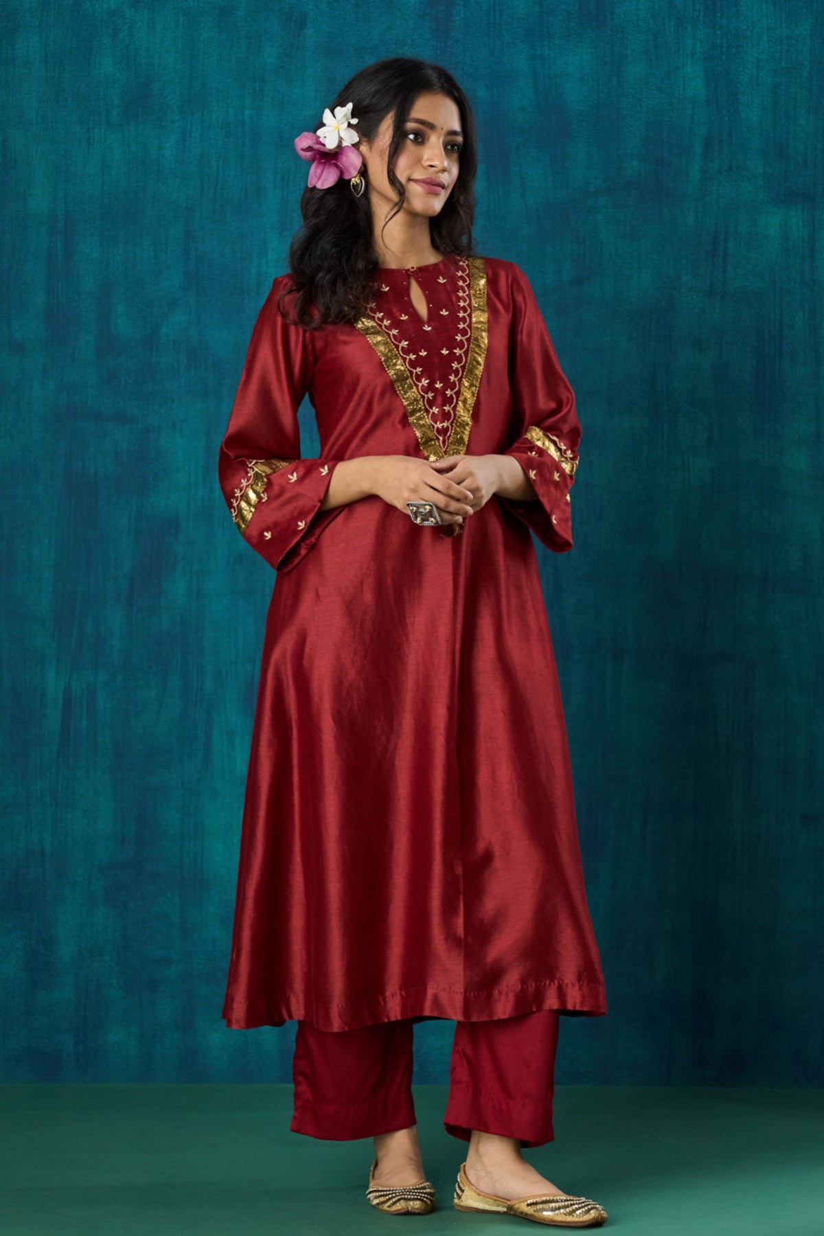 Maroon Embroidered Kurta Sets