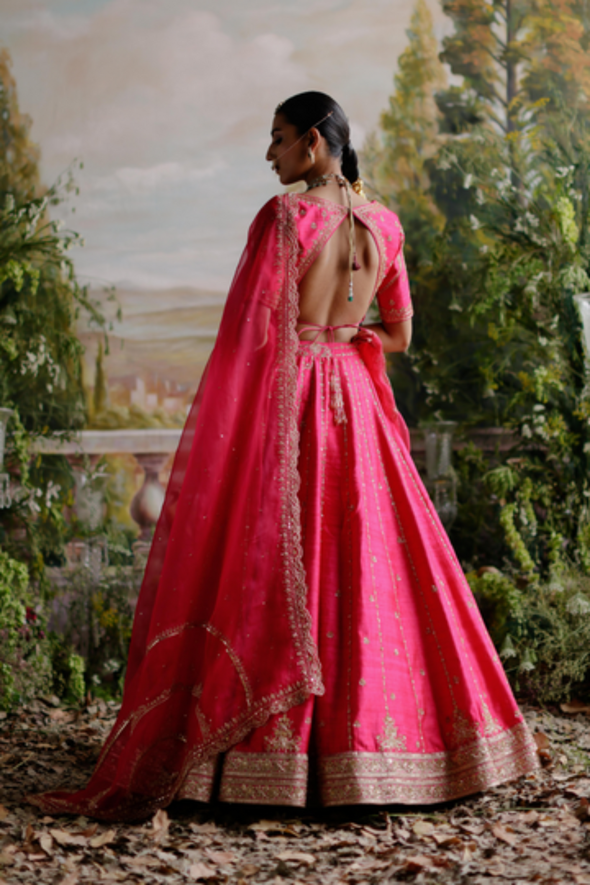 Hot Pink Raw Silk Lehenga Set