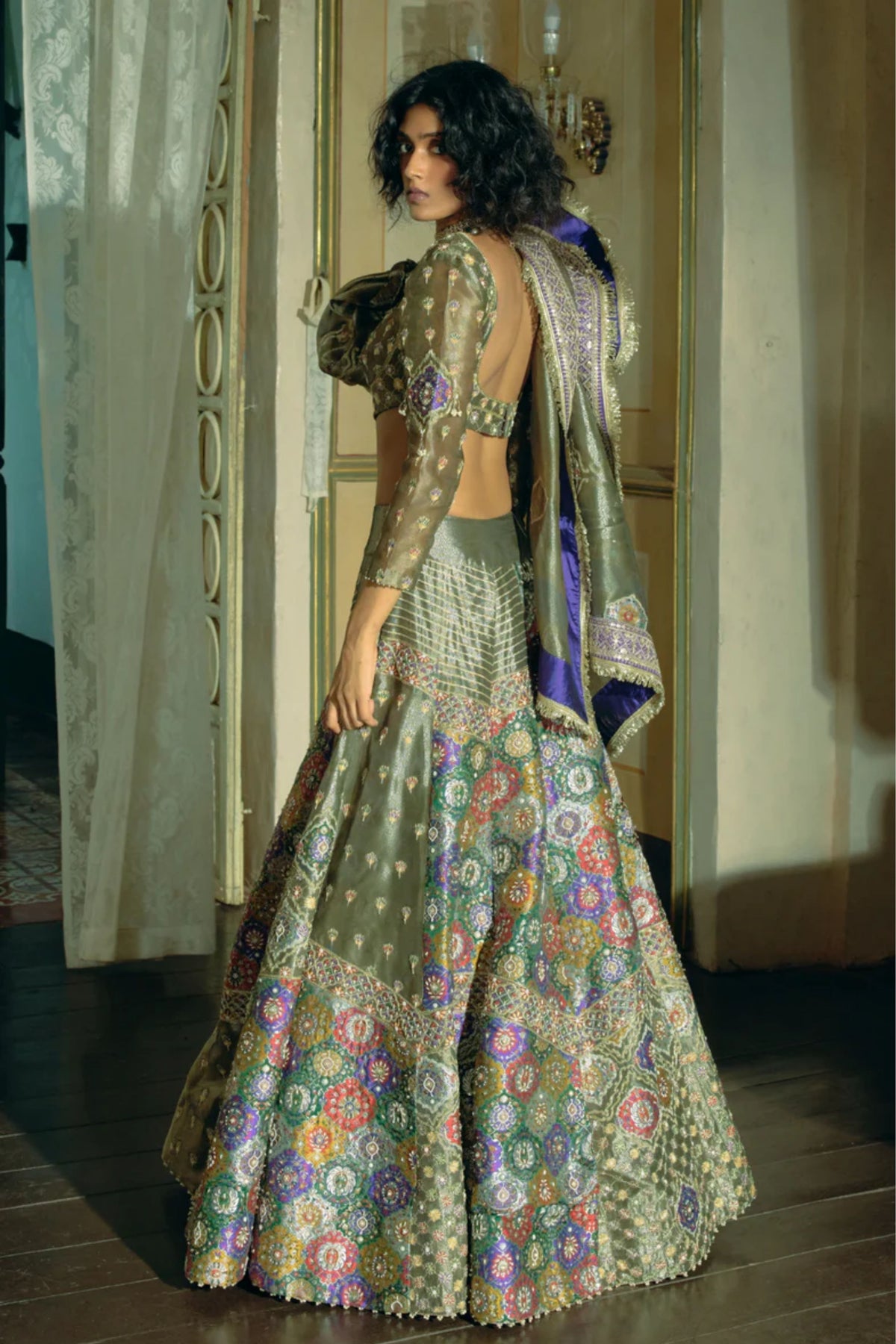 Grey Tissue Lehenga Set