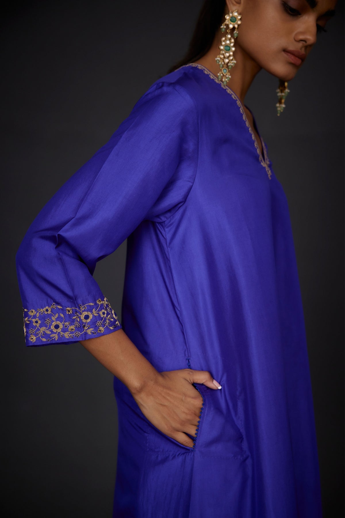 Embroidered Tunic Set in Persian Blue