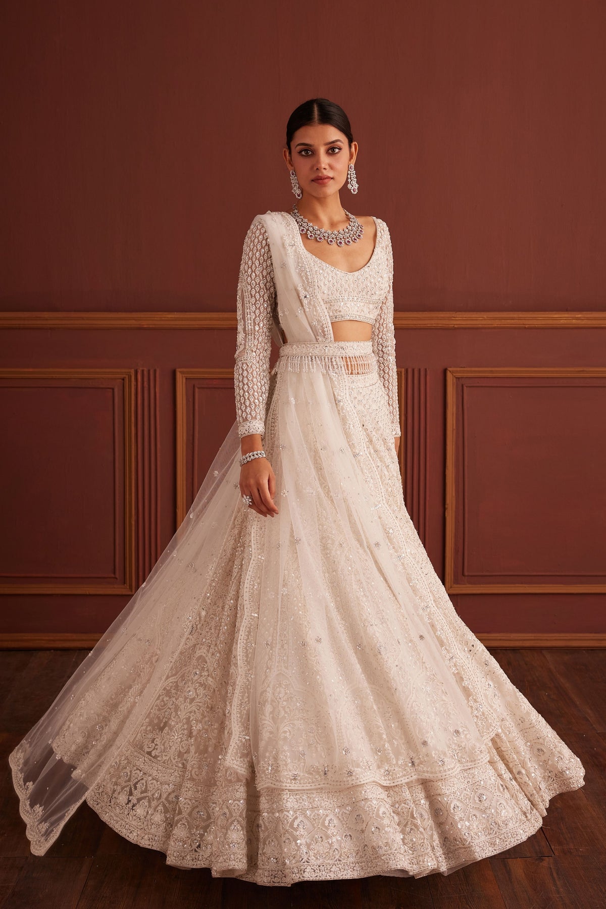 White Swarovski Embellished Lehenga