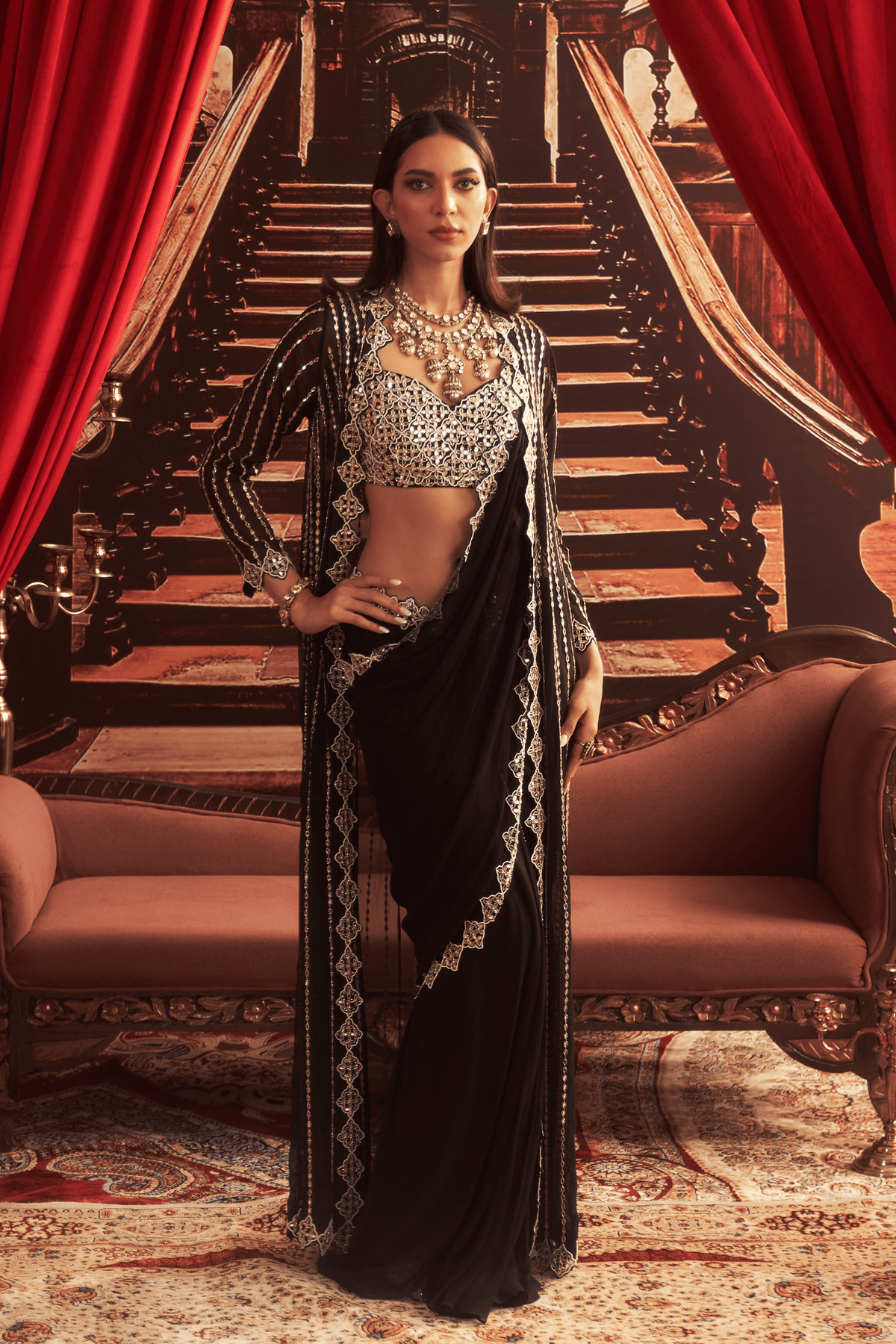 Jacket With Pre-drape Saree Set