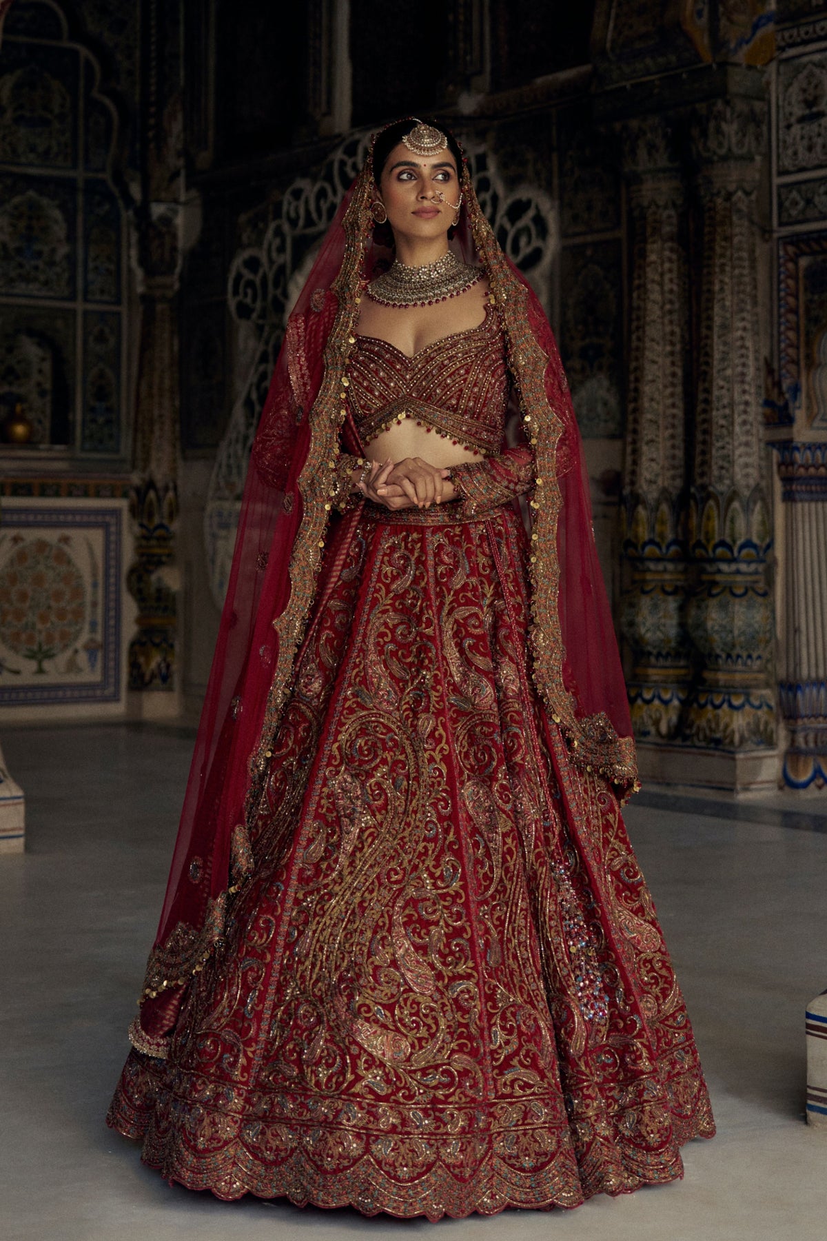 Red antique Embroidery Lehenga Choli Set