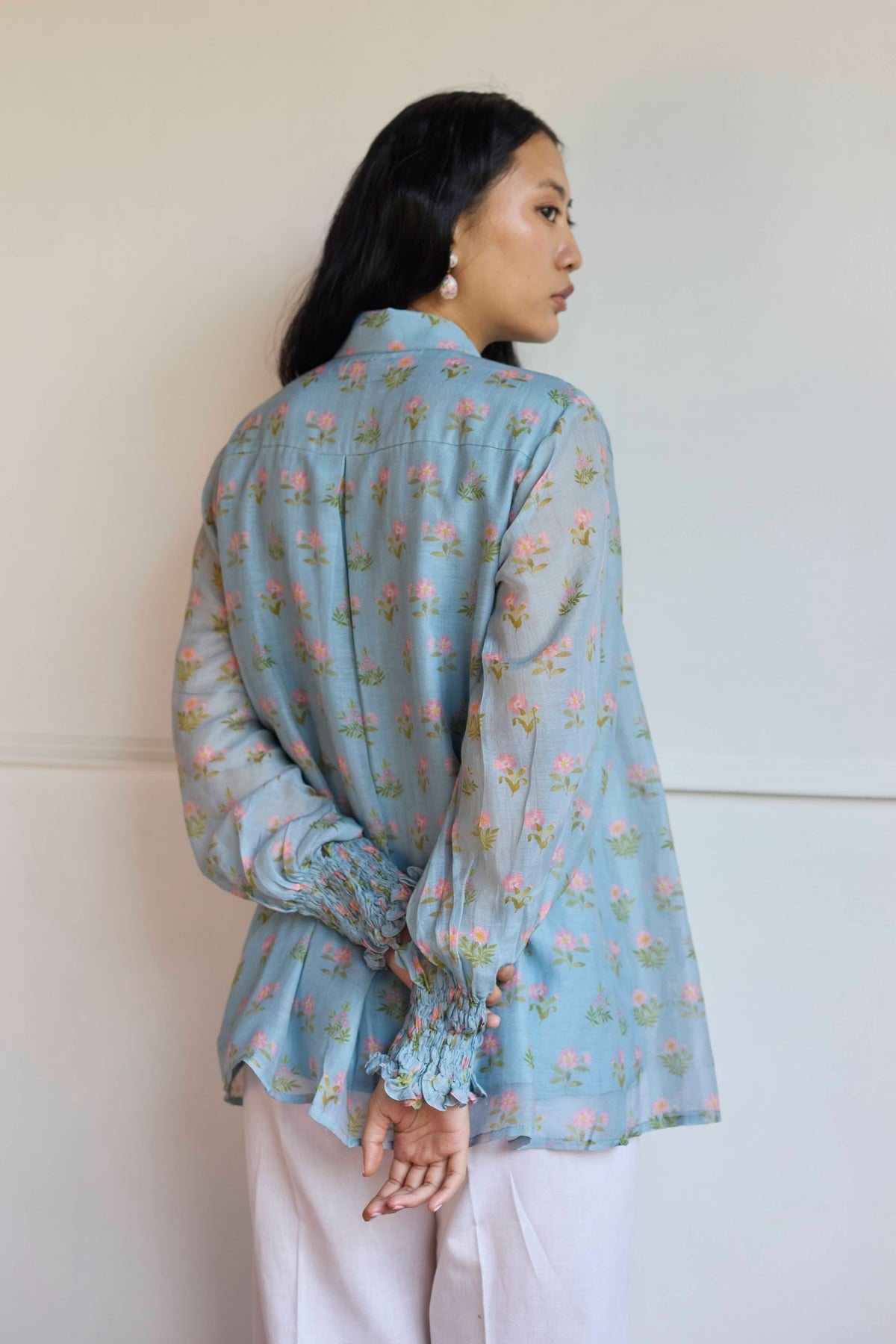 Powder Blue Smocking Shirt