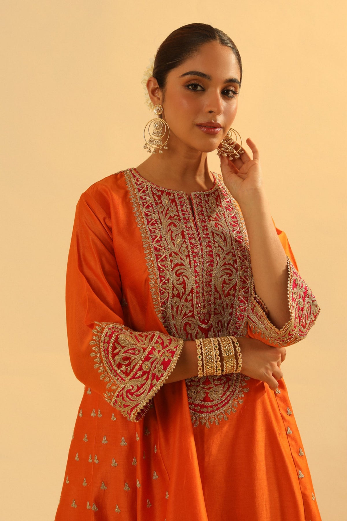 Falisha Short Orange Kalidaar Chauga With Salwar