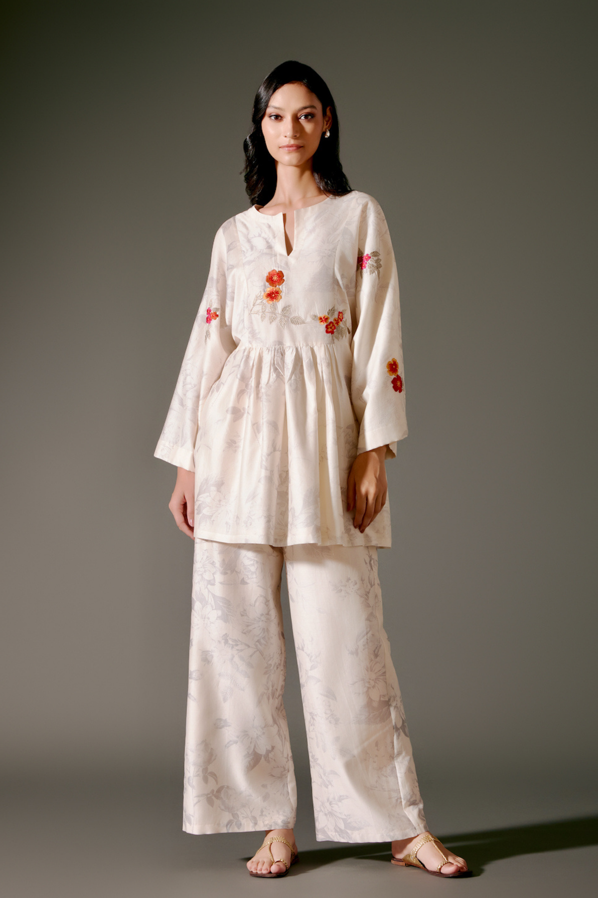 Peplum Chanderi Silk Tunic Set