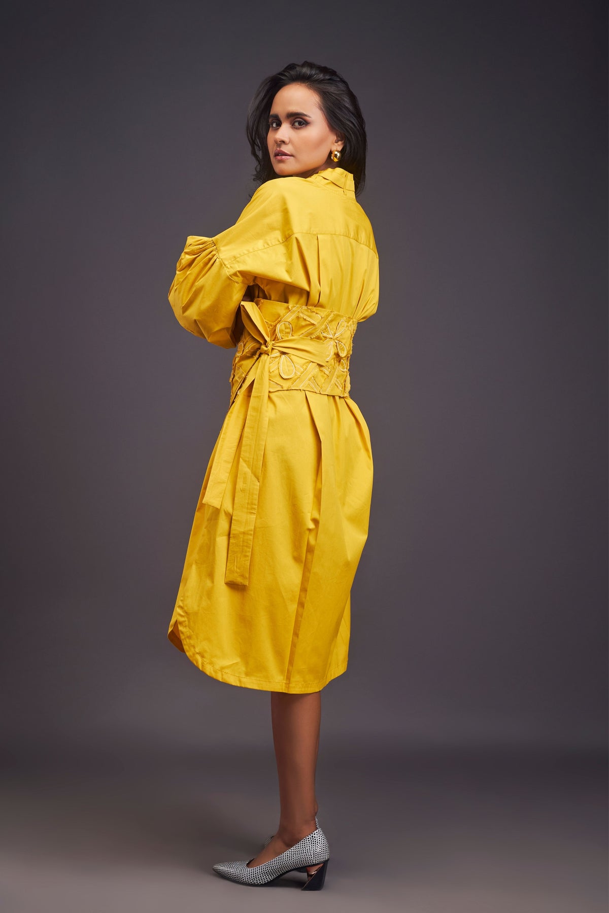 Yellow Shirt Dress With Belt