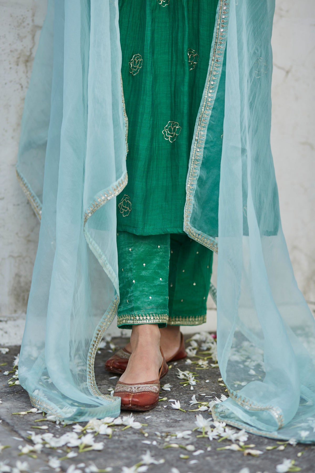 Green Chanderi Kurta Set