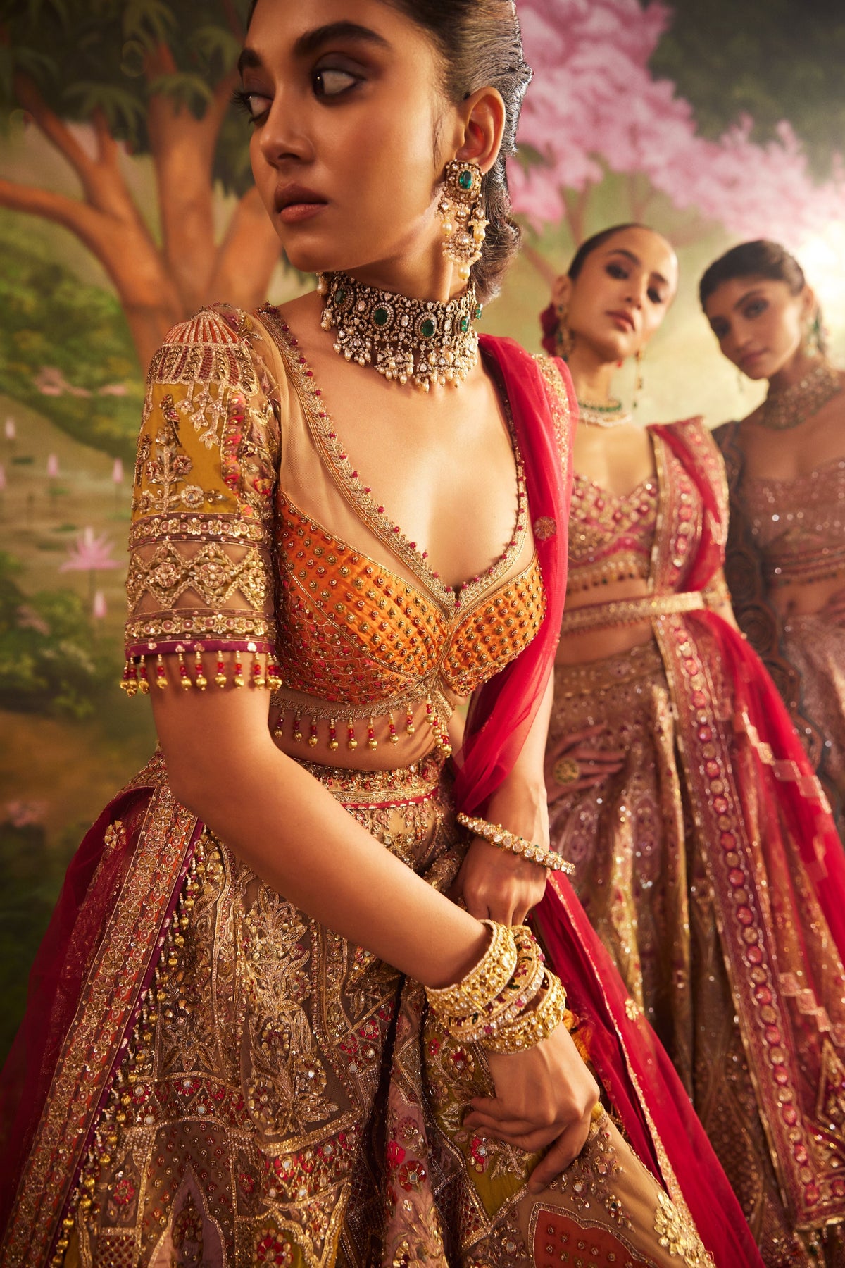 Mustard Orange Tulle Lehenga Set