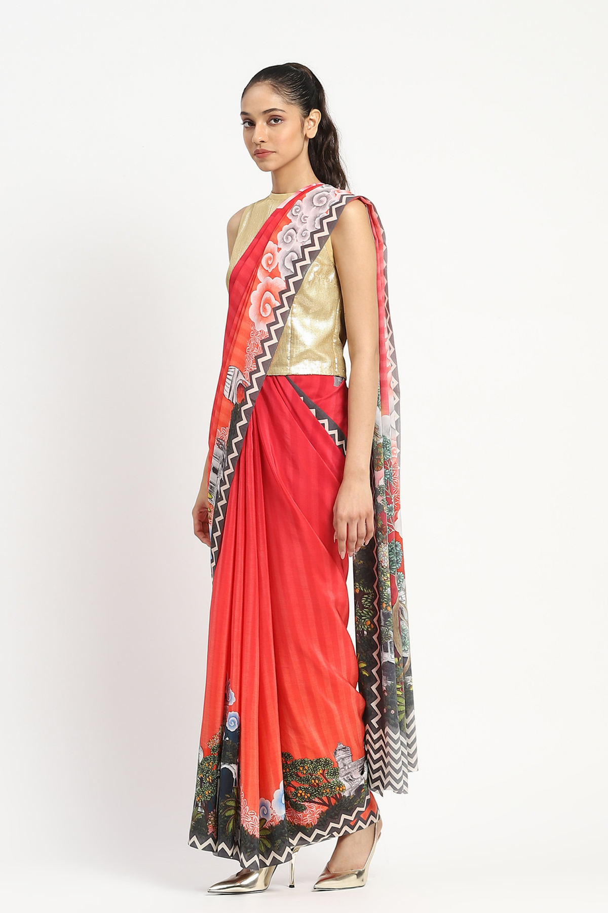 City Graffiti Orange Printed Saree