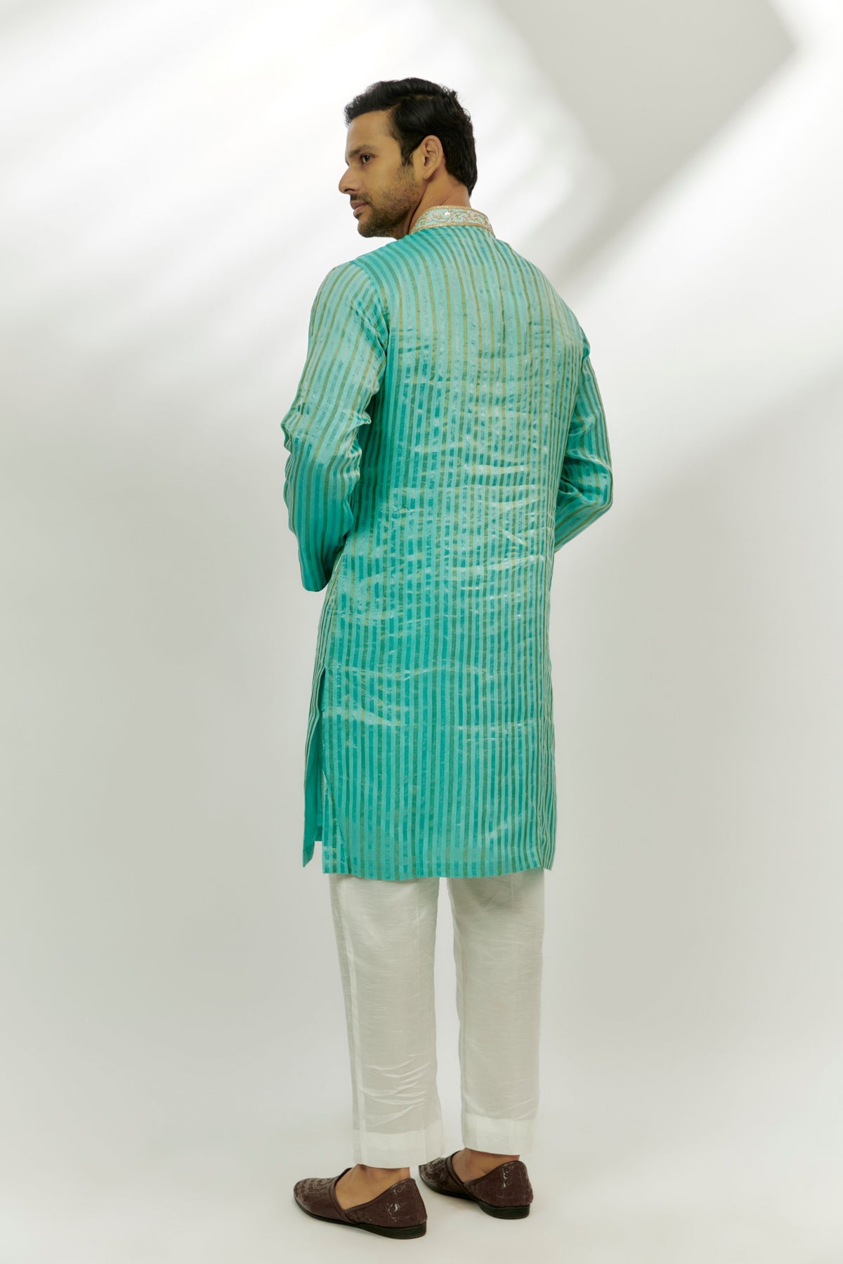 Cyan Blue Chanderi Silk Embroidered Kurta