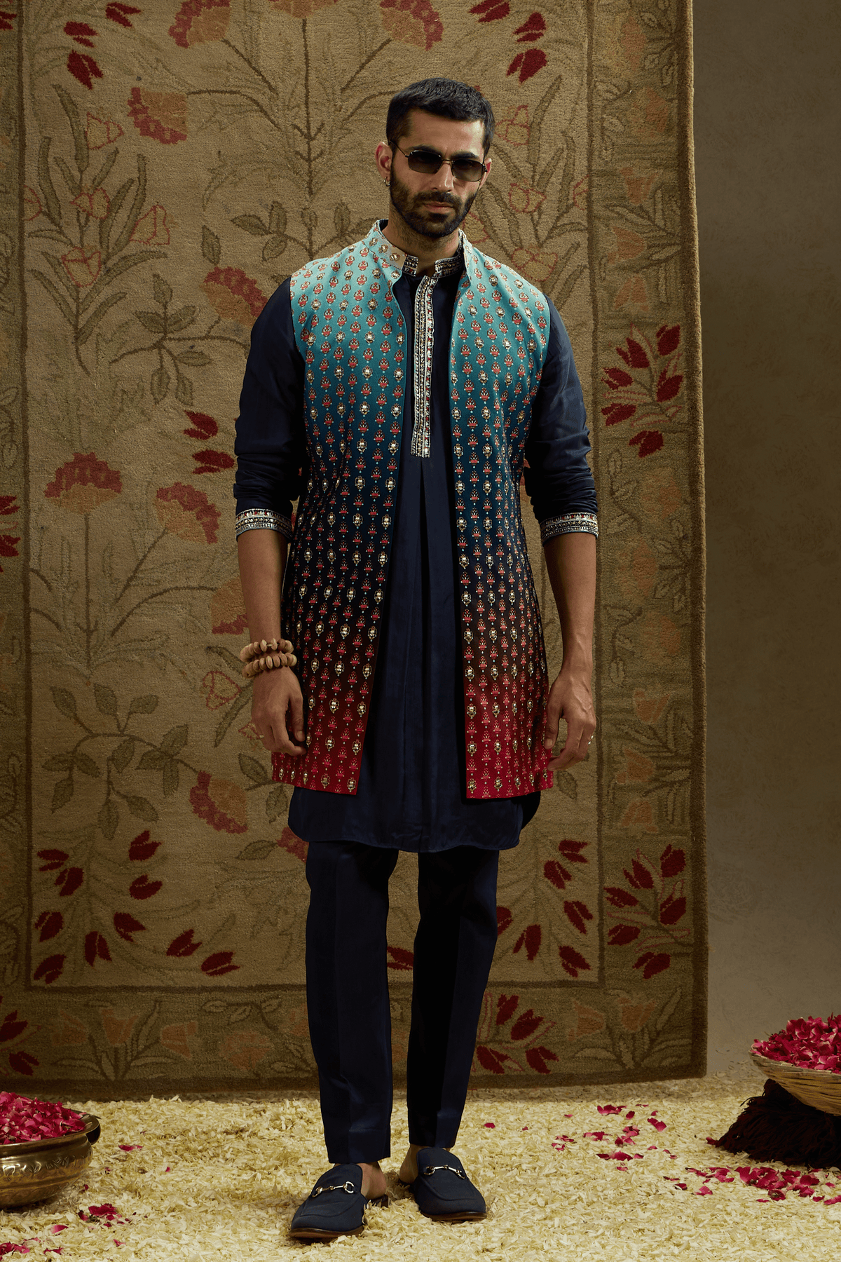 Blue Ombre Embroidered Long Bundi