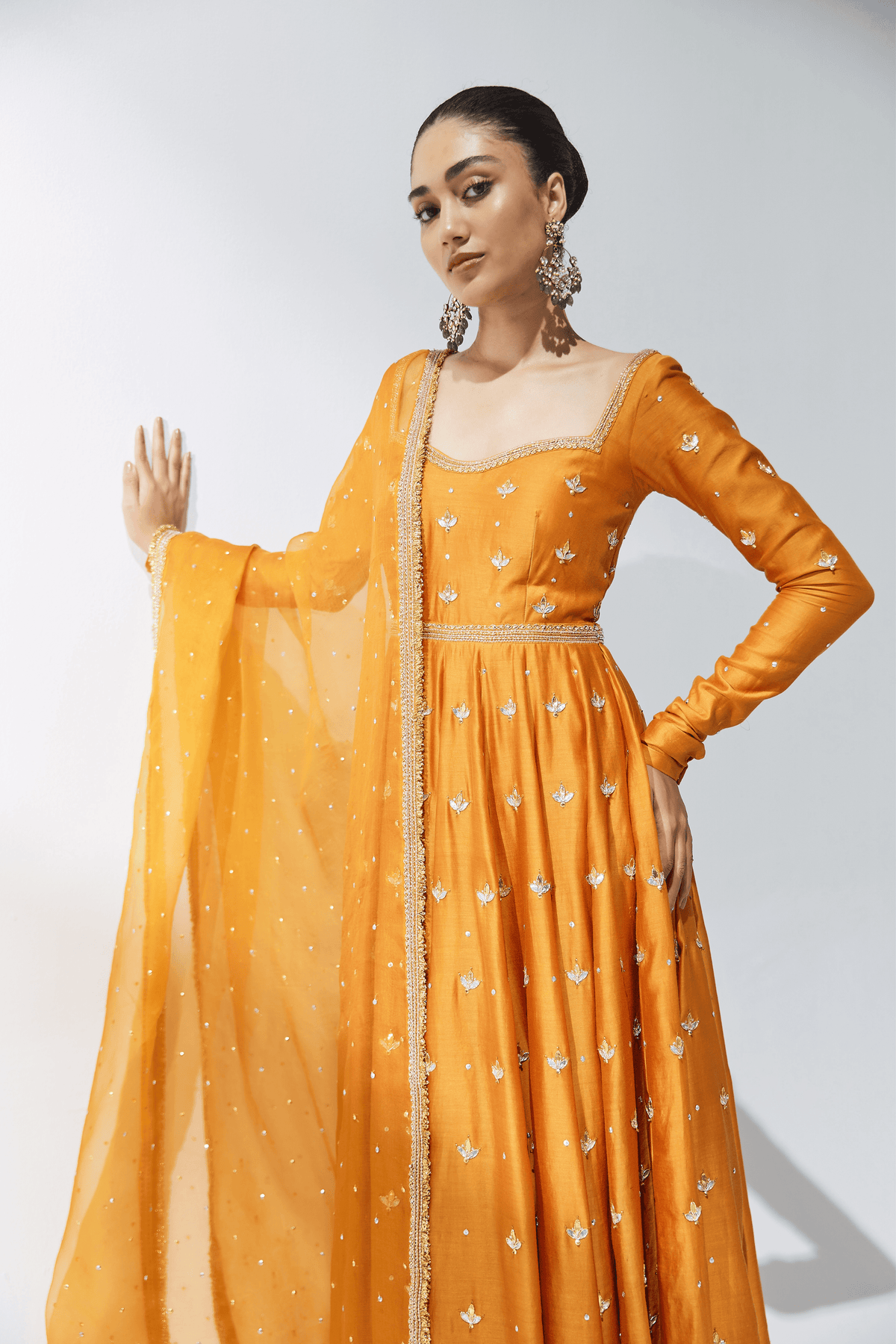 Burnt Orange Embroidered Anarkali Set