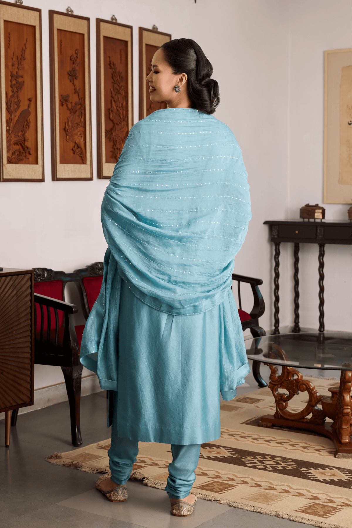 Blue Chanderi Kurta Set