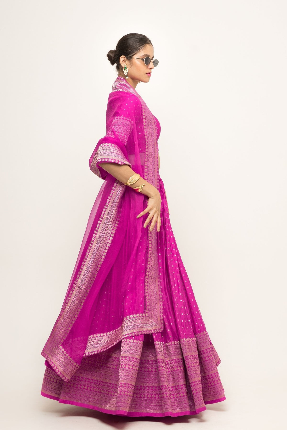 Fuschia Pink Dotted Lehenga Set