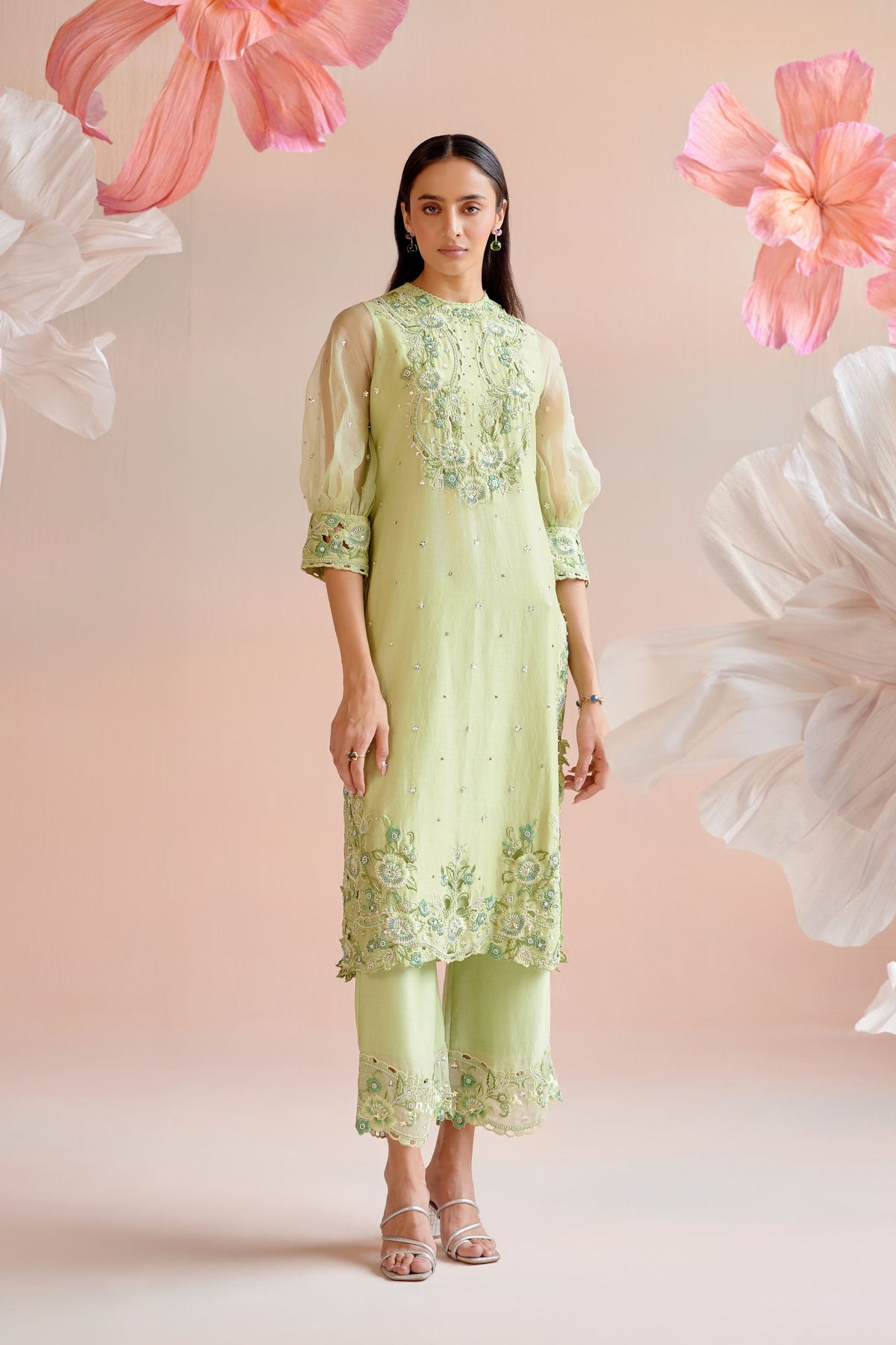 Mint Green Multi Tonal Cutwork Kurta Set