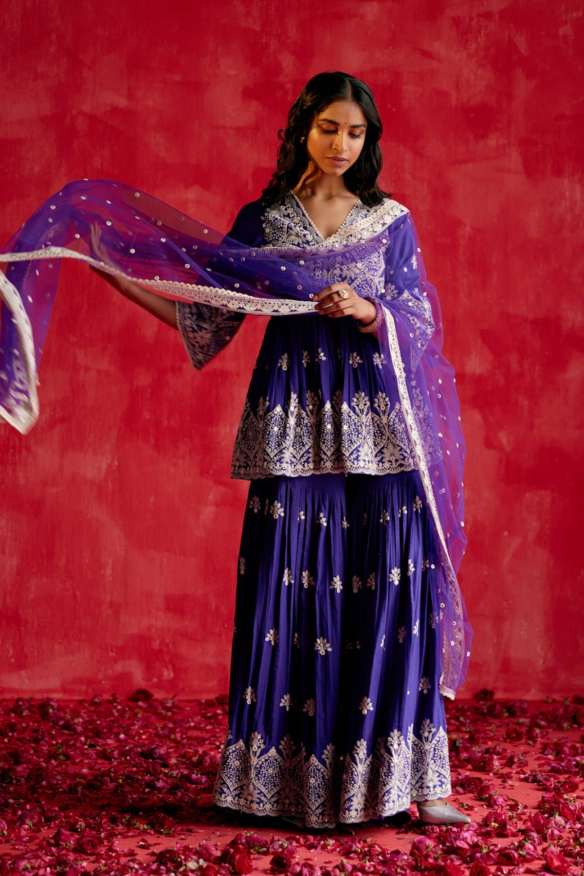 Purple Embroidered Sharara Set