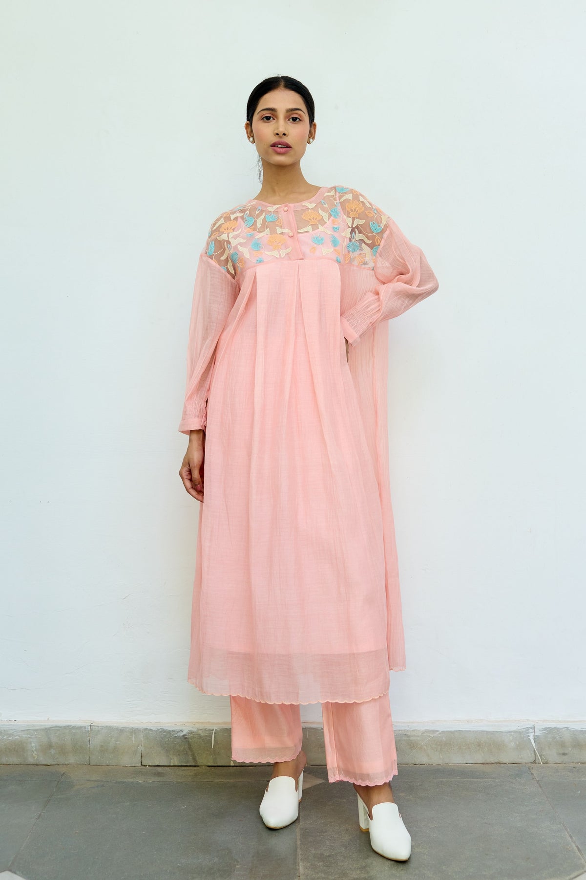 Pink Silk Organza Yoke Dress