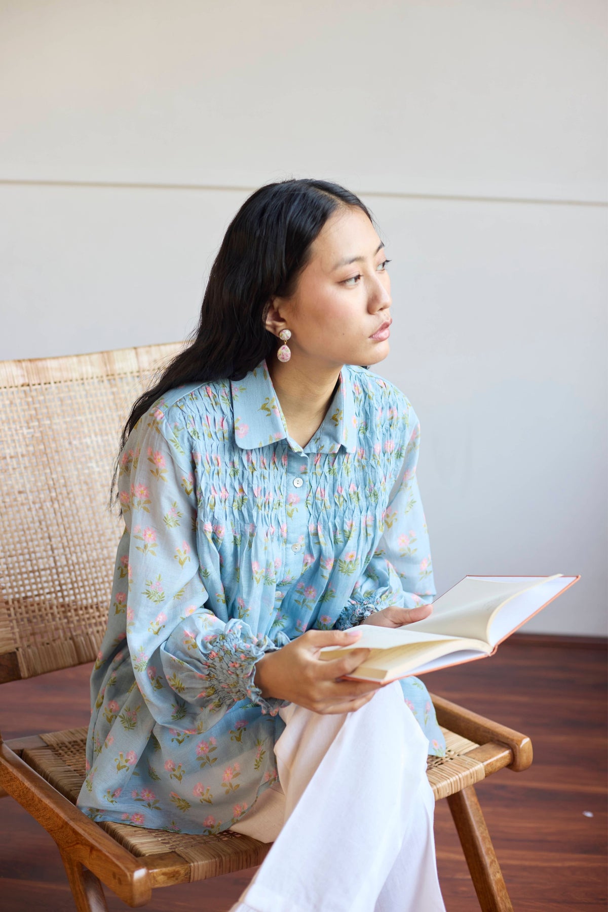 Powder Blue Smocking Shirt