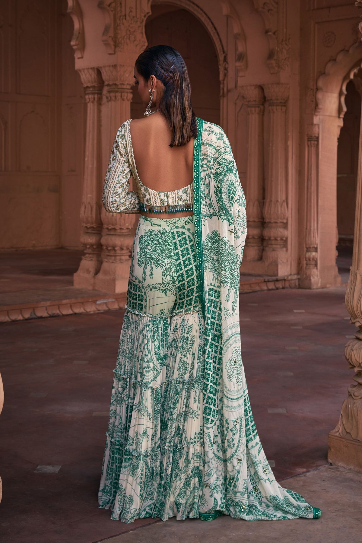 Green Embroidered Gharara Set