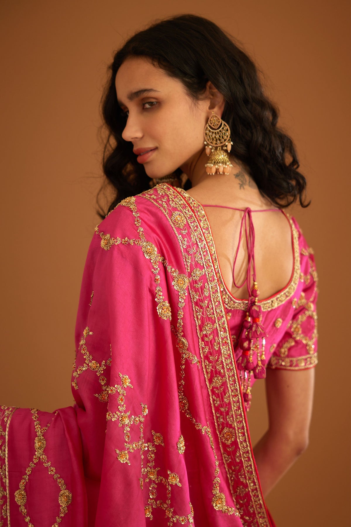 Fuschia pink Saree set