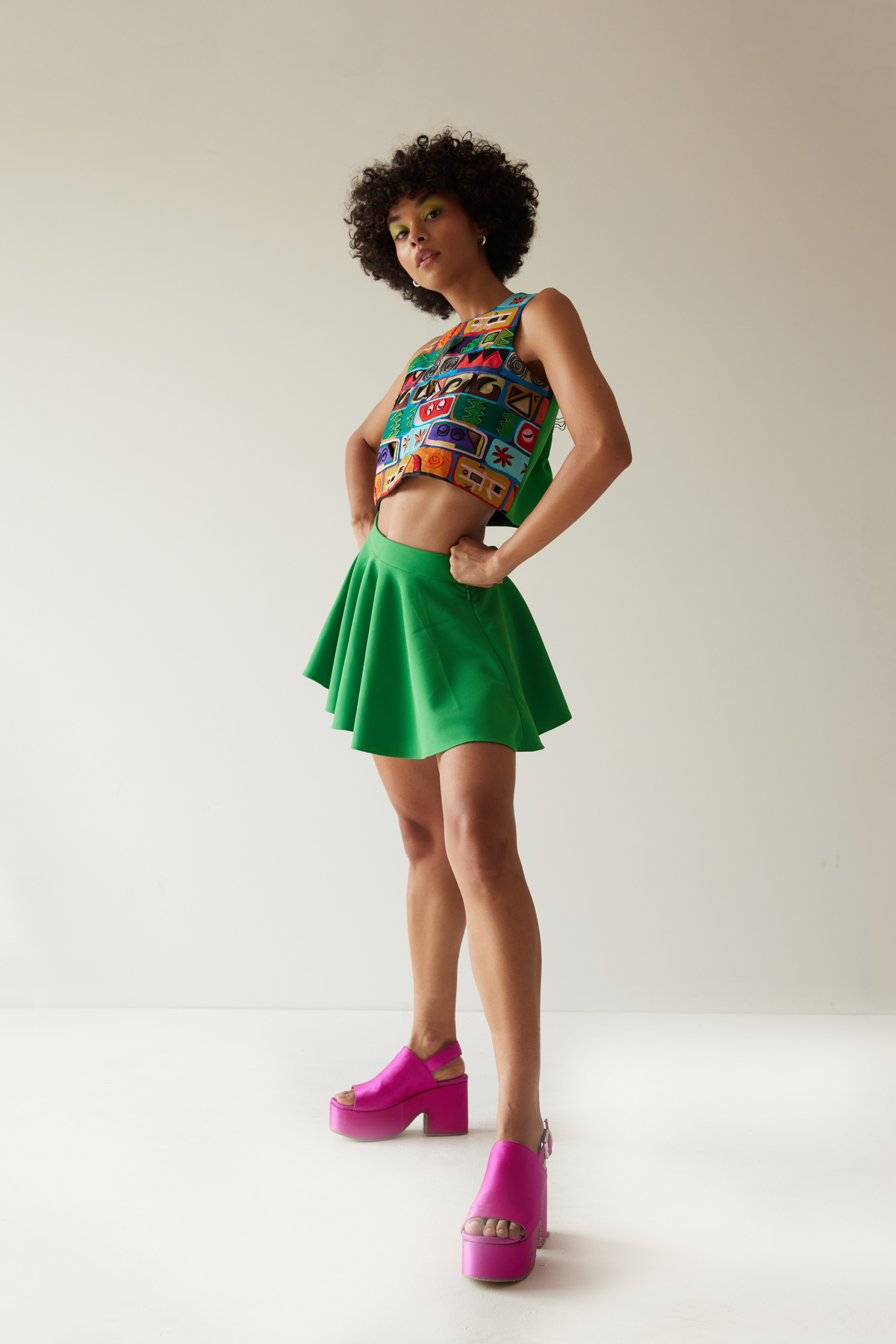 Bricks Crop Top With Skirt