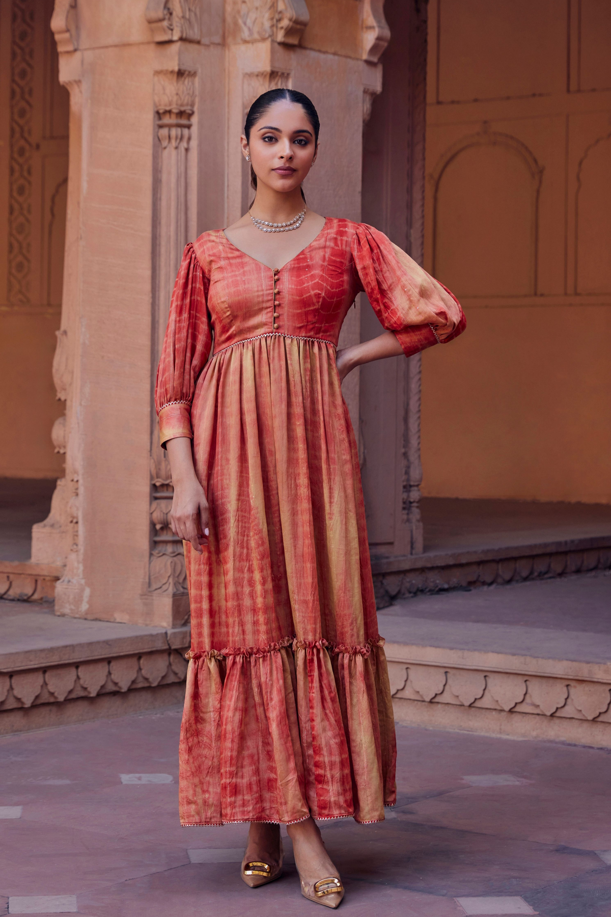 Sehar orange Red Chanderi Silk Kurti