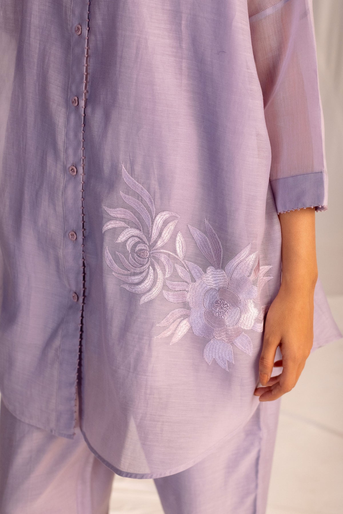 Violet Embroidered Tunic &amp; Trouser Set