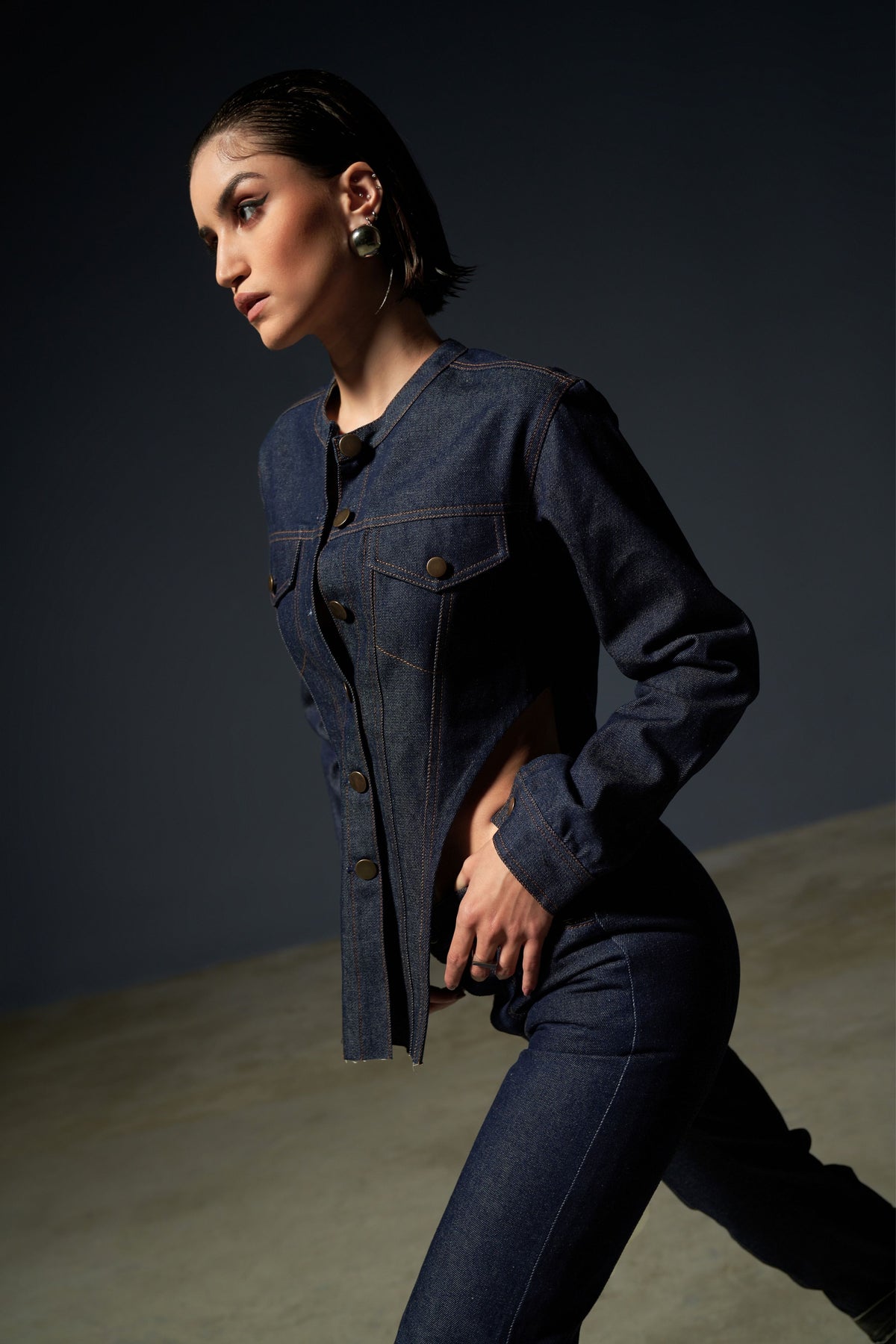 Denim Bodysuit Shirt With Pants