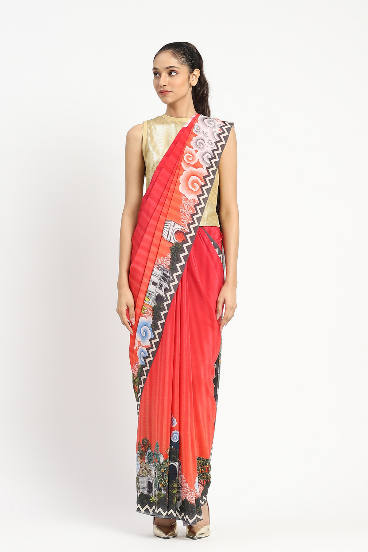 City Graffiti Orange Printed Saree