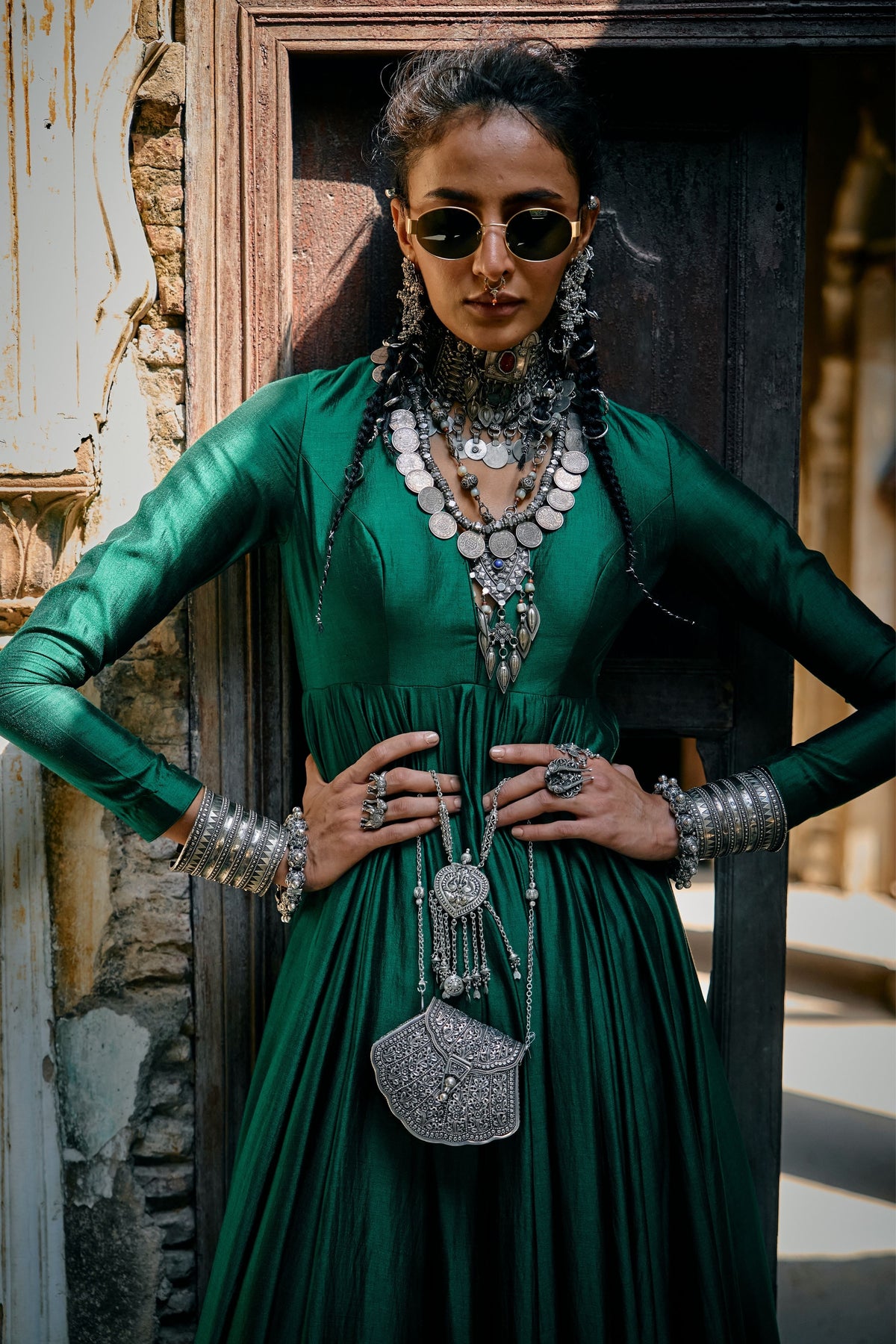 Emerald Green Plain Anarkali Set