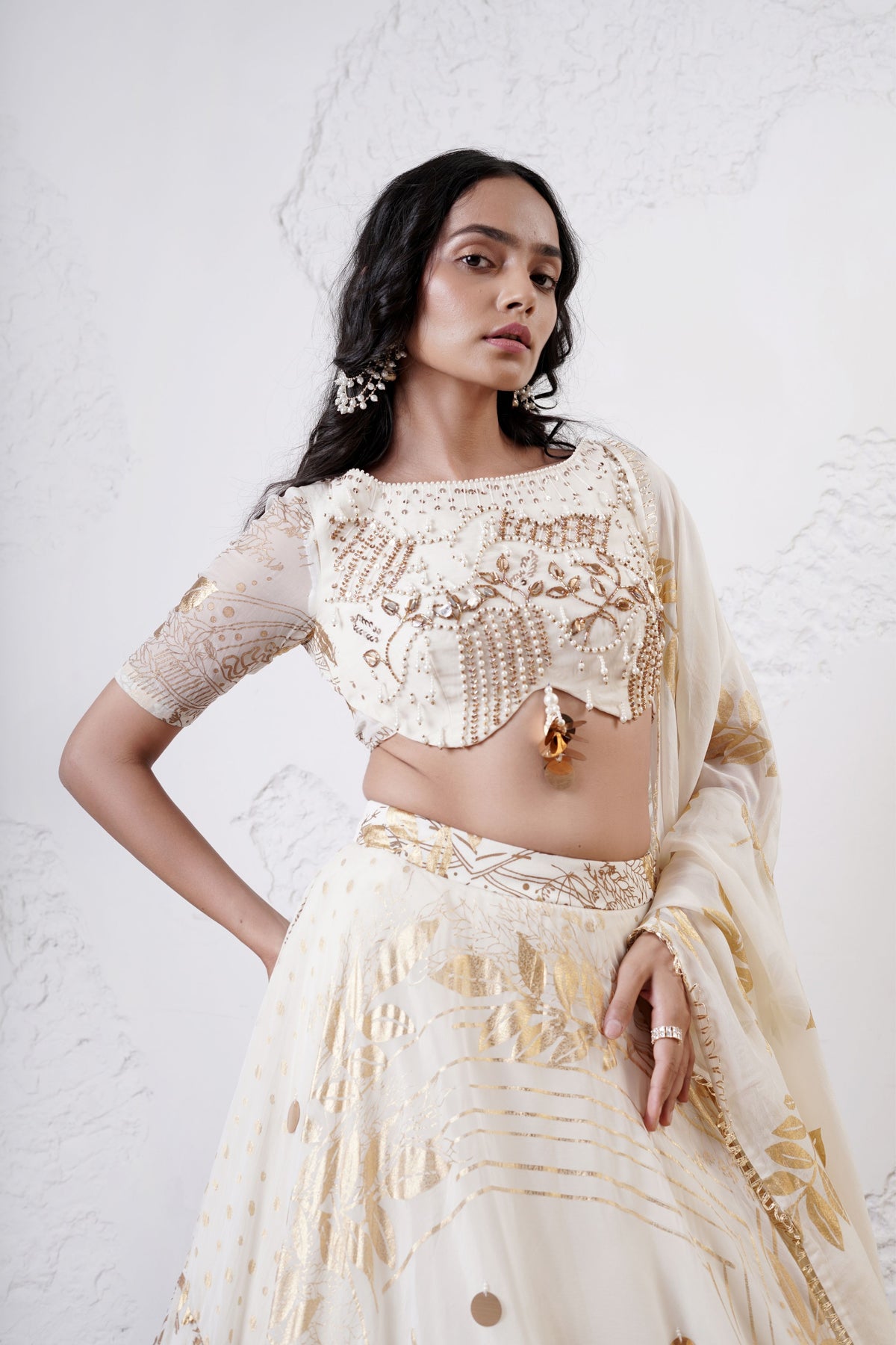 Ivory Embroidered Lehenga Set