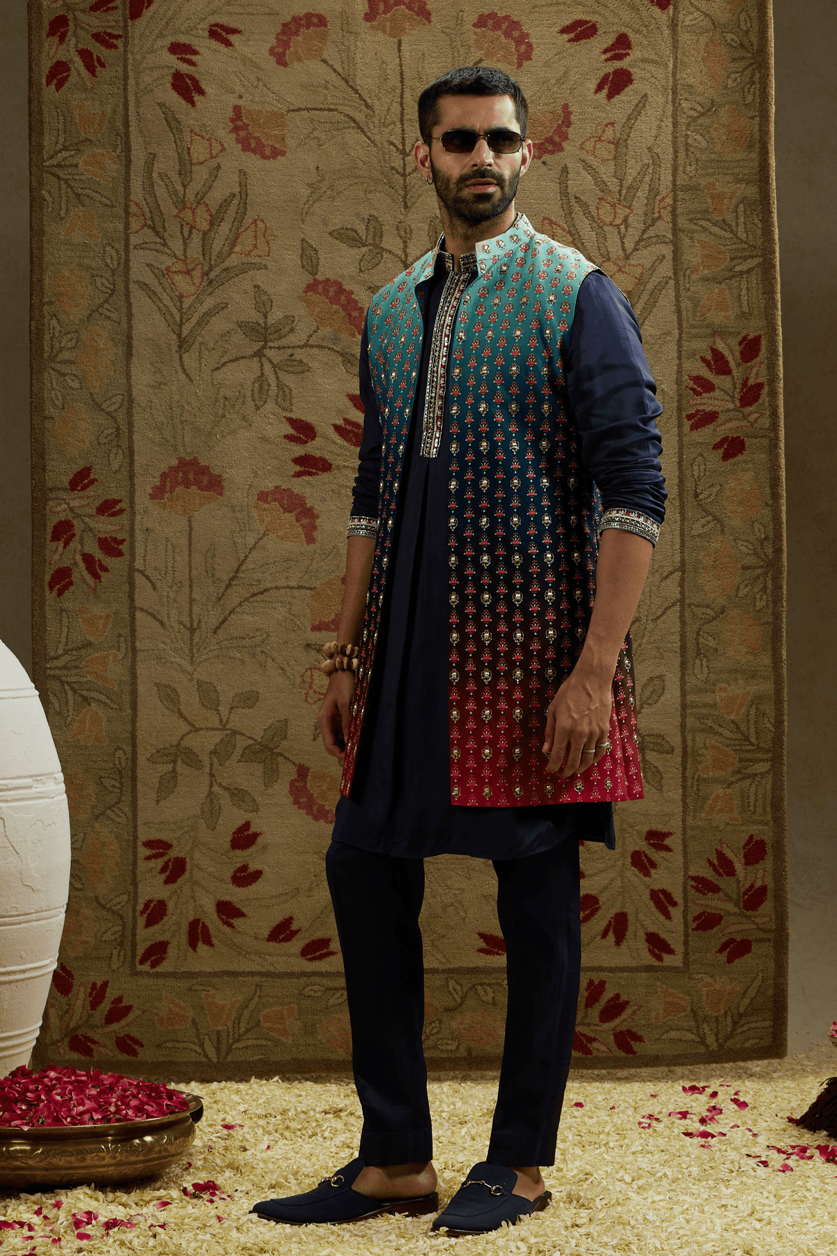 Blue Ombre Embroidered Long Bundi