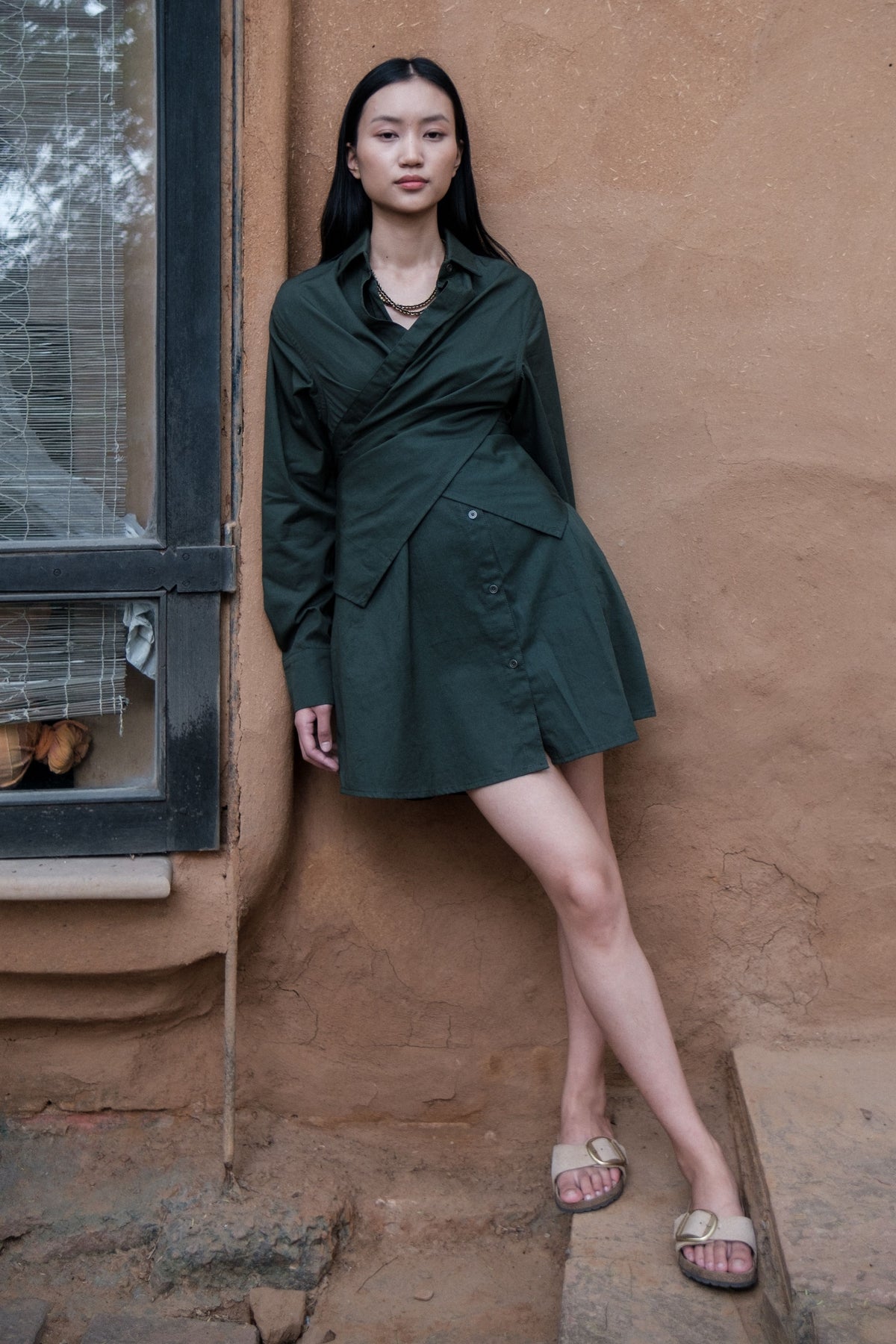 Green Seattle Wrap Shirt Dress