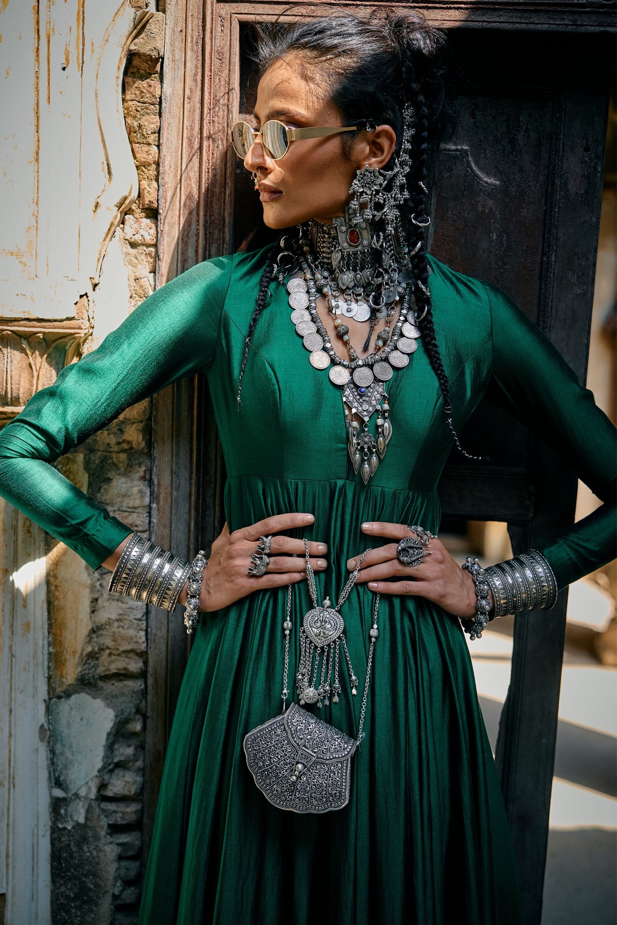 Emerald Green Plain Anarkali Set