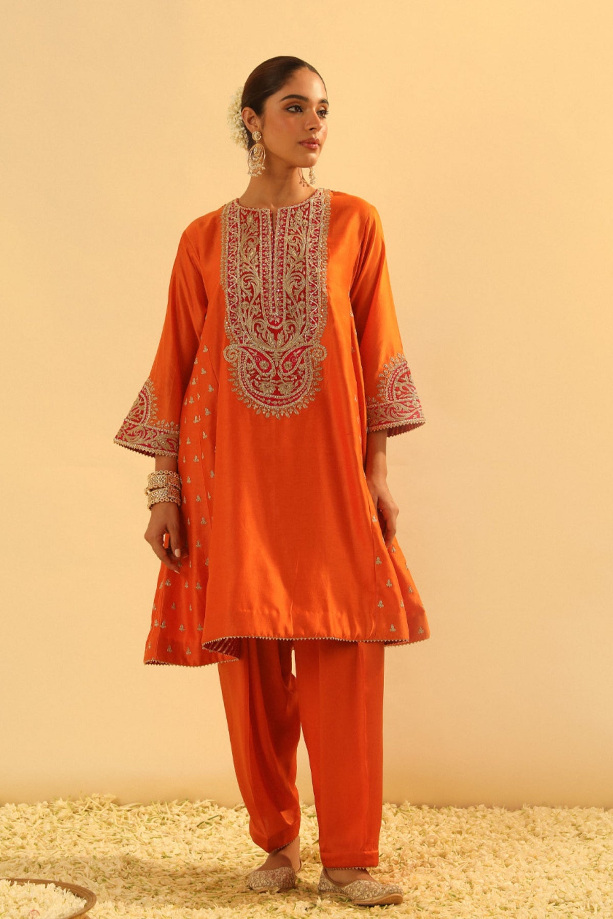 Falisha Short Orange Kalidaar Chauga With Salwar