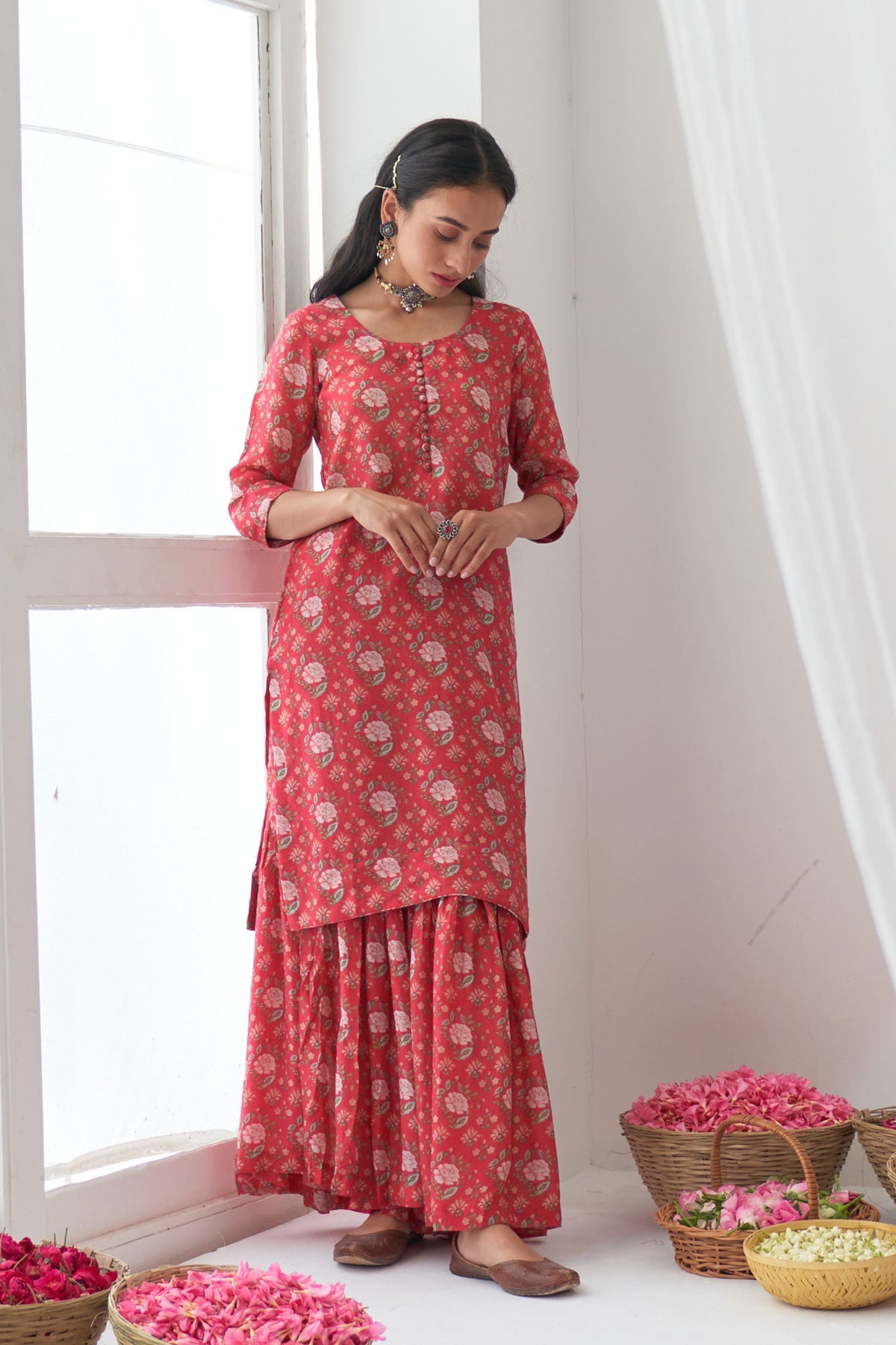 Hot Pink Peony Kurta Sharara