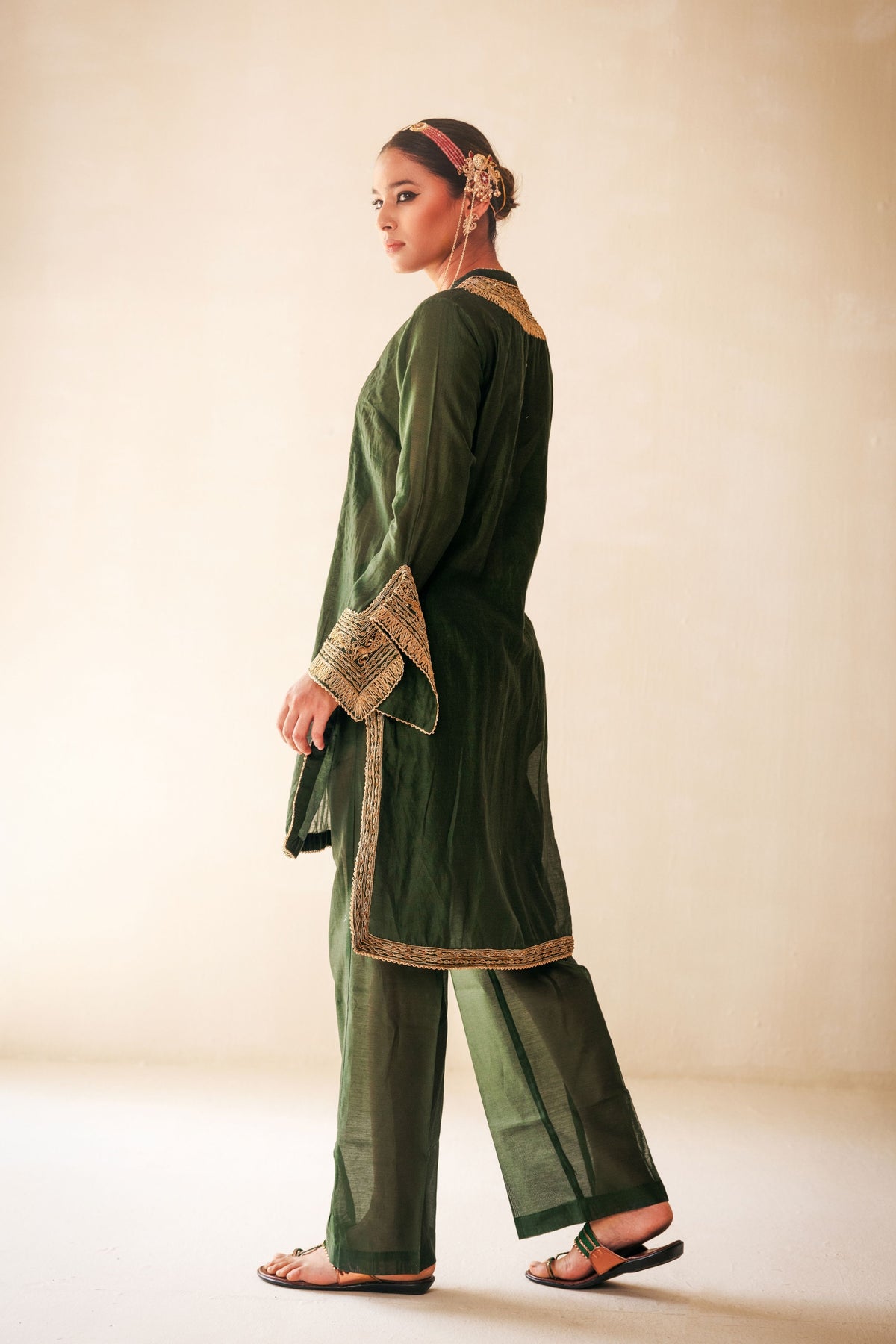 Green High Low Kurta Set