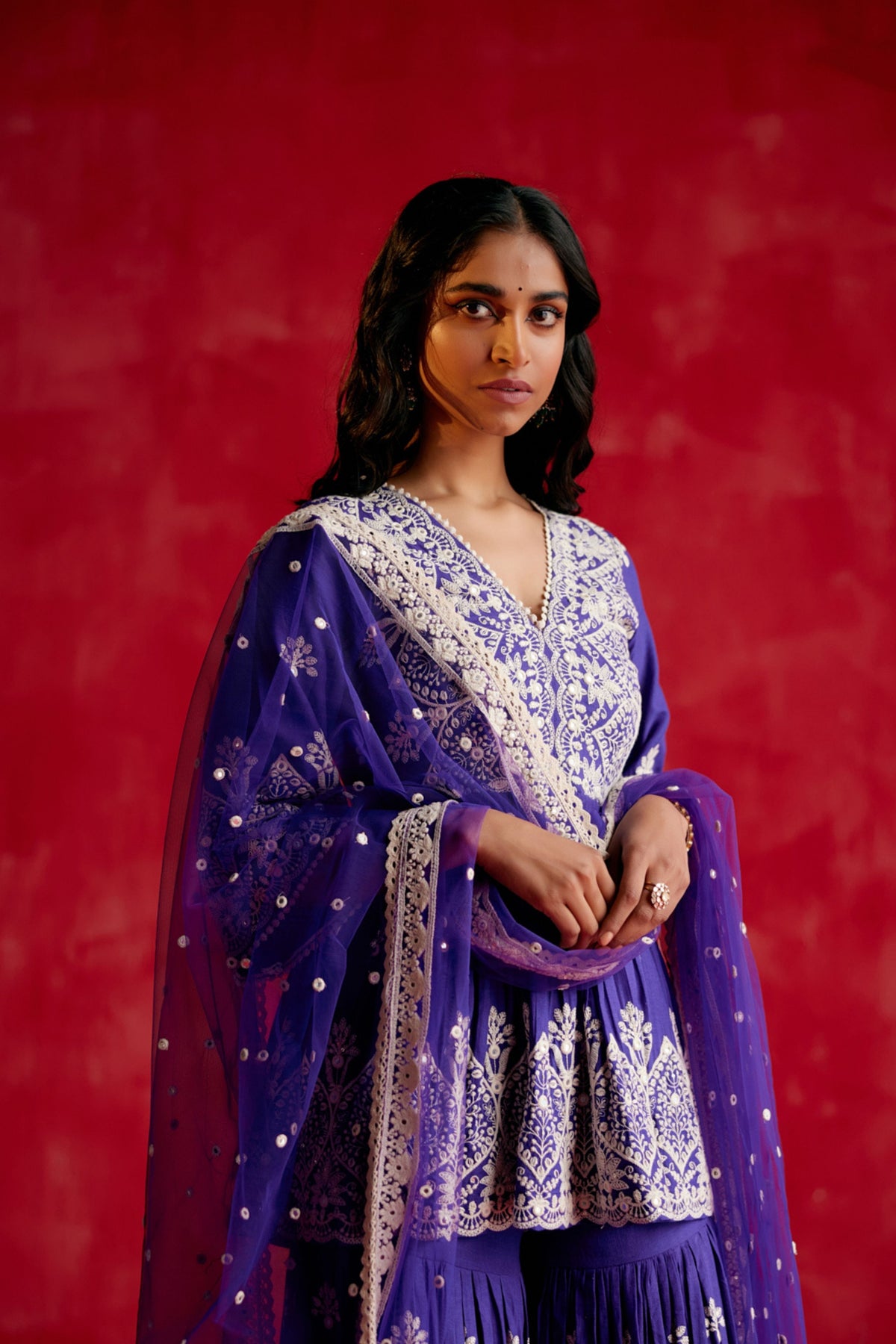 Purple Embroidered Sharara Set